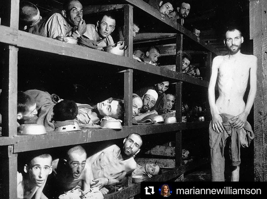 ミラーナ・ヴァイントゥルーブのインスタグラム：「#Repost @mariannewilliamson ・ Today is Holocaust Remembrance day, 76 years since the liberation of Auschwitz. Before anyone criticizes the posting of the picture, let me be clear that there is no remembrance without remembering; posting the picture, bearing witness to the agony, reflecting on the reality of unspeakable evil, is exactly what we should be doing on a day such as this.   As we reflect on it, let’s not forget that this unspeakable genocide occurred less than 100 years ago. Often, when we think of such things as slavery in the United States or the genocide of Native Americans, the mind is tempted to deflect the horror by reminding ourselves that it happened a long time ago - as though humanity has outgrown such a thing. But the Holocaust happened less than 100 years ago, and as Arnold Schwarzenegger reminded us in his remarkable video a couple of weeks ago, the shattered glass of Krystalnacht was not unlike the shattered glass at the Capitol on January 6. One of the famous pictures from January 6 is that of a man wearing a “Camp Auschwitz” sweatshirt; others wore T-shirts bearing 6MWNE (6 million were not enough).  So days like this are very important. Hate is not about who you hate. Whether the scapegoat is Jews or Blacks or Mexicans or immigrants - dictators and wanna-be dictators commonly use the scapegoating technique to gain and maintain power. Clearly and tragically, twas always thus. By bearing witness to the tragedy of any people, we deepen our commitment to love for all people. Four years ago today, on Holocaust Remembrance Day President Trump refused to reference Jews in his statement. That day I knew we were in bigger trouble than we might realize. Who was he seeking to please with his refusal to acknowledge the dangers of anti-Semitism? On this day, remembering the Holocaust, let none of us avoid the tears, memories, or responsibilities with which we are confronted by this photograph. Such atrocities are not a thing of the past. Let us never forget, and never stop working to create a world in which such things do not and cannot exist.」