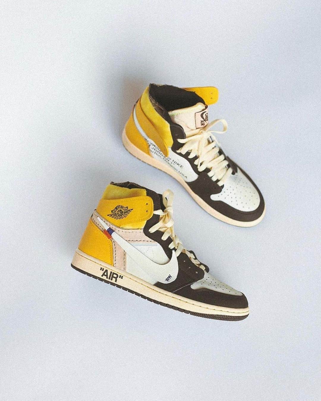 Nice Kicksさんのインスタグラム写真 - (Nice KicksInstagram)「On a scale from 1-10, rate these aged and reshaped “Black-Toe Canary” Off-White x Air Jordan 1 customs. 👀⚠️ (via @chefhuyle)」1月28日 11時53分 - nicekicks