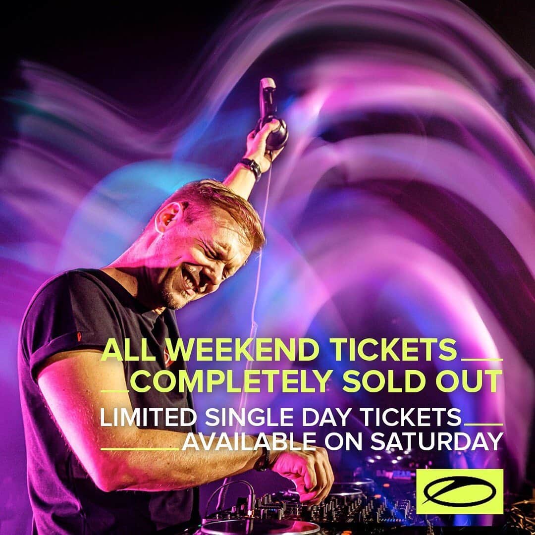Armin Van Buurenのインスタグラム：「All weekend tickets are COMPLETELY SOLD OUT! Thank you so much for your support! 🙏⁠⠀  Luckily, we still have a limited amount of Single Day tickets available that will go on sale this Saturday, 30 January 13:00H CET. So set your alarm, and be ready, because ticket sales have gone faster than ever! 🔥」