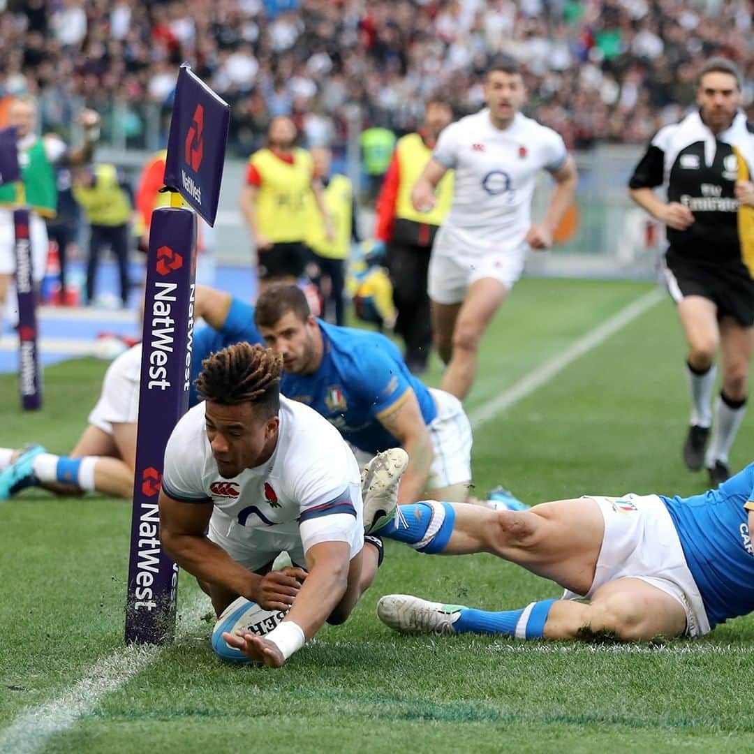 ラグビーイングランド代表のインスタグラム：「𝙉𝙞𝙣𝙚 𝙙𝙖𝙮𝙨 𝙩𝙤 𝙜𝙤 ⏳  What a try from @anthonywatson in 2️⃣0️⃣1️⃣8️⃣   #GuinnessSixNations」