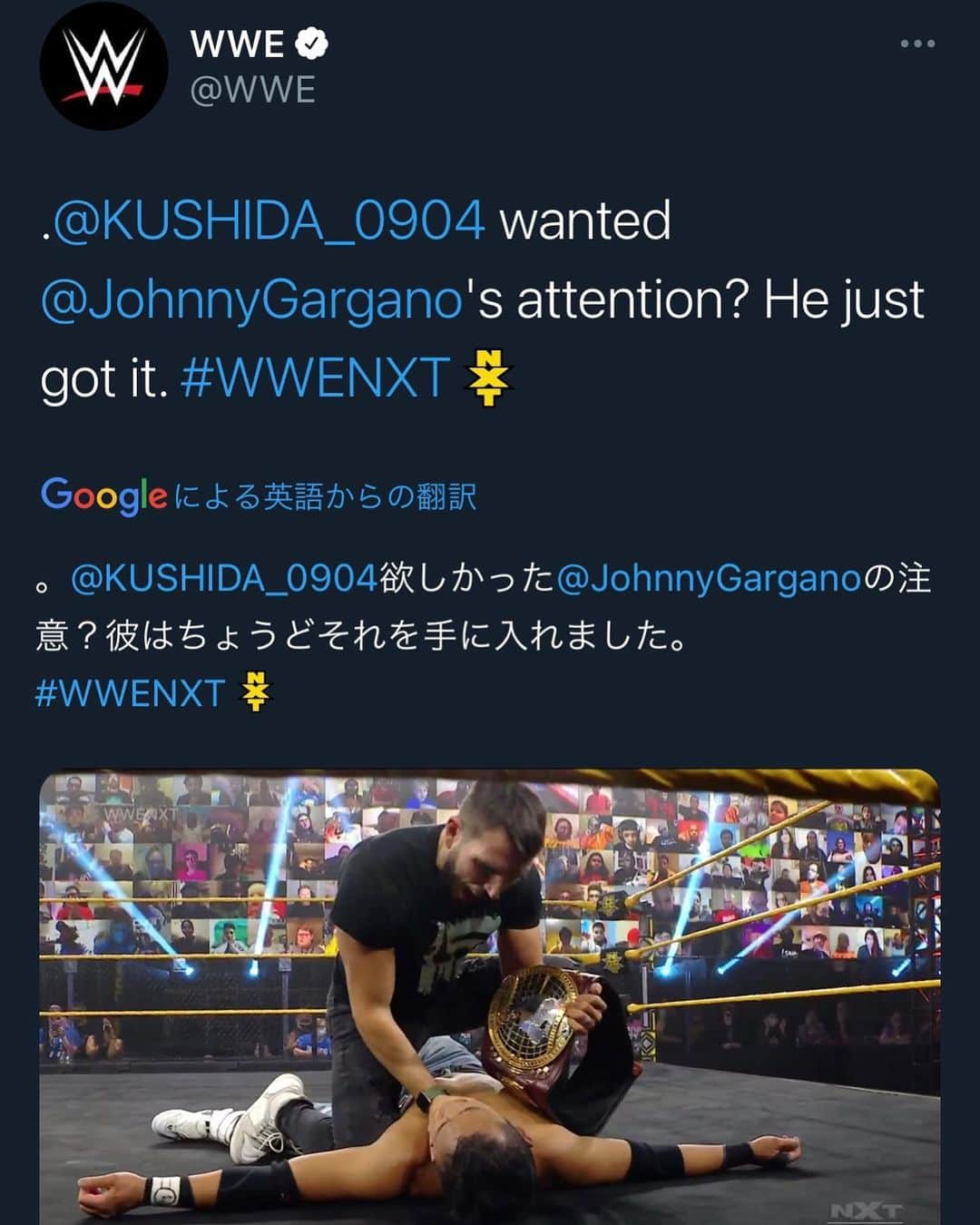 KUSHIDAのインスタグラム：「100%YES. A fish caught on a my hook. Give me vs Gargano.」