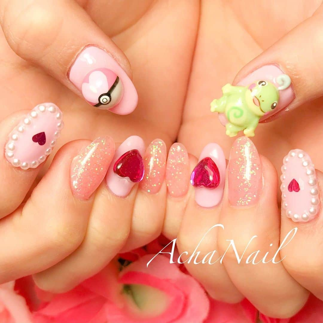 AchaNailのインスタグラム：「ニョロトノネイル💖﻿ ﻿ https://ameblo.jp/acha-nail/entry-12651229724.html﻿ ﻿ #ネイル #ジェルネイル #フィルイン #フィルイン導入サロン #南池袋 #池袋 #池袋ネイルサロン #ネイルデザイン #ポケモンネイル #ポケモン #ニョロトノ #3Dネイル #キャラクターネイル #ガーリーネイル #ラブラブボール #ニョロトノネイル #キャラネイル #Nails #AchaNail #NailStagram #InstaNails #Nailart #JapaneseNailart #NailDesign #Gelnails #kawaii #日式美甲 #pokemon #pokemonnails #3Dnailart」