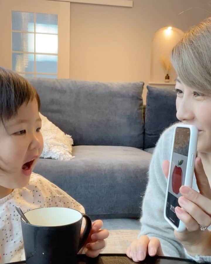 吉田ちかのインスタグラム：「Quizzed Pudding on some words that start with A... that last one, not what I was expecting🤣﻿ ﻿ プリンにAから始まる英単語をクイズしてみたら、最後の言葉で思わぬ展開🤣  #おいおい #かーちゃんそんなに怖いのか #子供がいる暮らし #バイリンガル育児 #英語」