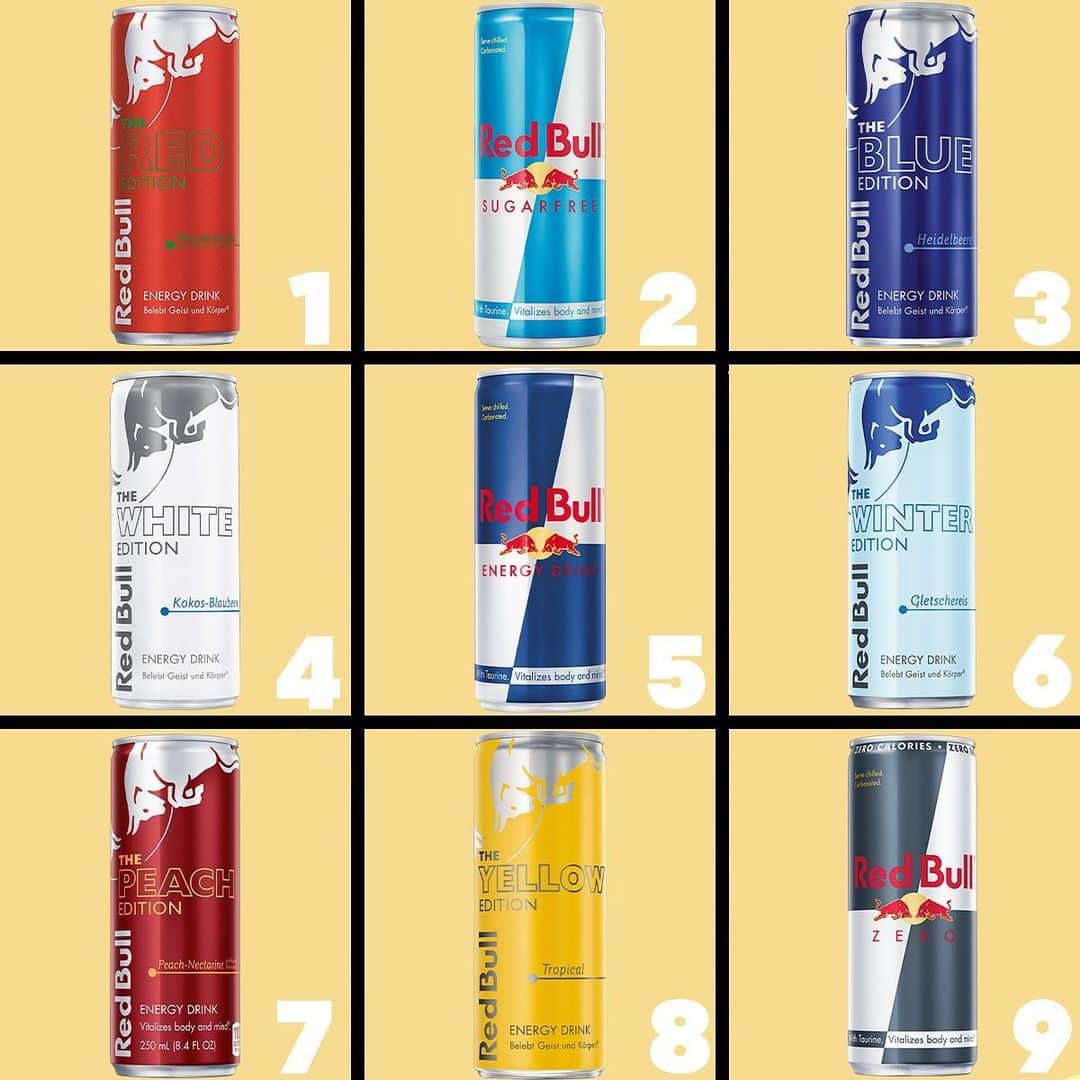 レッドブルのインスタグラム：「which one are y’all feeling today? 🤔 (and no you can’t pick them all)  #redbull #givesyouwiiings #meme #memes #vibe」