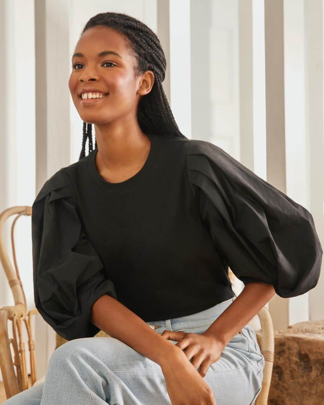 Saks Fifth Avenueのインスタグラム：「Embrace those feel-good vibes with the perfect WFH pairing: a puff-sleeve top from @seanewyork and @shopredone's denim. #SaksStyle」