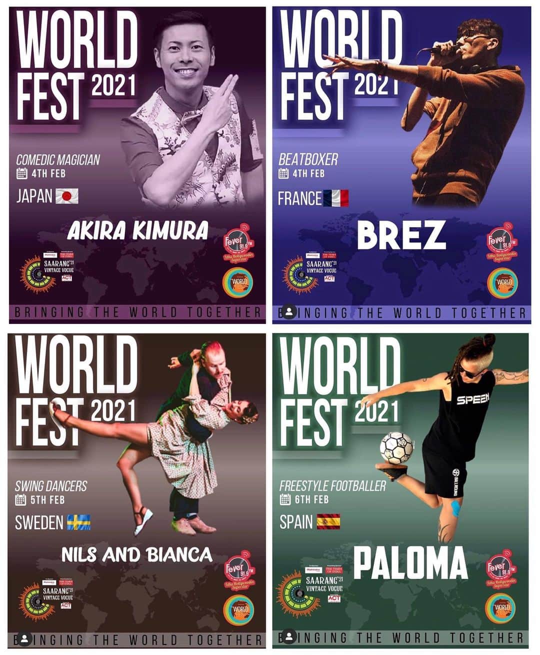 アキラ・コンチネンタル・フィーバーのインスタグラム：「We will perform at the World Festival 2021 in India🇮🇳 on February .  @saarang_iitmadras  @brezbeatbox  @paloma_freestyle  @biancalocatelli  2月、🇮🇩インドネシア住みます芸人🇯🇵アキラコンチネンタルフィーバー、インド開催のワールドフェス2021にてアキラマジックショーです。日の丸を胸に、すべらないよう、がんばります😁 #magician #beatbox  #dance  #football  #world #worldfest #saarang #2021 #india」