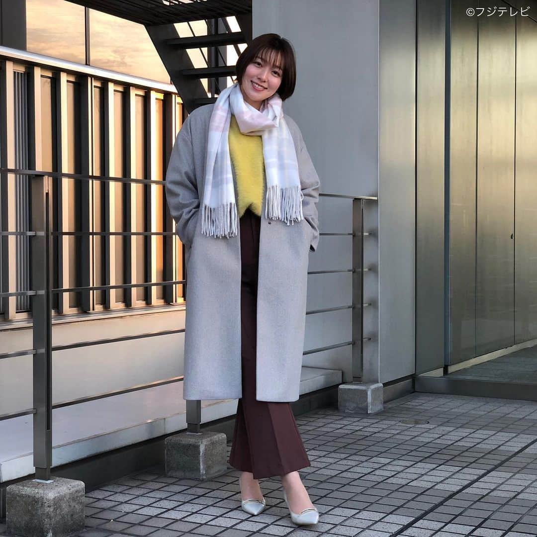 フジテレビ「めざましテレビ」さんのインスタグラム写真 - (フジテレビ「めざましテレビ」Instagram)「1月28日（木） ・ ファッション雑誌CanCamとコラボした お天気コーナー「きょう何着て行く？」 阿部華也子の毎日のコーデを紹介♪ ・ 【きょうのコーデ】 コート→#earthmusic&ecology 9990円 ニット→#CRAFTSTANDARDBOUTIQUE 4990円 パンツ→#earthmusic&ecology 3990円 靴→#ダイアナ 1万5500円 ストール→#ムーンバット<エスタ> 2900円 ピアス→#GU 790円 ・ 【コーデのポイント】 HAPPY感のあるイエローニットをアクセントにしたコーデ🍋 表情まで明るく見せてくれる鮮やかなトーンは リアルでもオンラインでも存在感たっぷり🙆🏻‍♀️ 色にパワーがある分コーディネートはシンプルにまとめましょう❗️ ・ #めざましテレビ #きょう何着て行く？ #阿部華也子 #今日のコーデ#コーデ #CanCam #今日のファッション#ootd #きょう何着て行く？は月〜金朝6時22分ごろ放送！」1月28日 21時25分 - mezamashi.tv