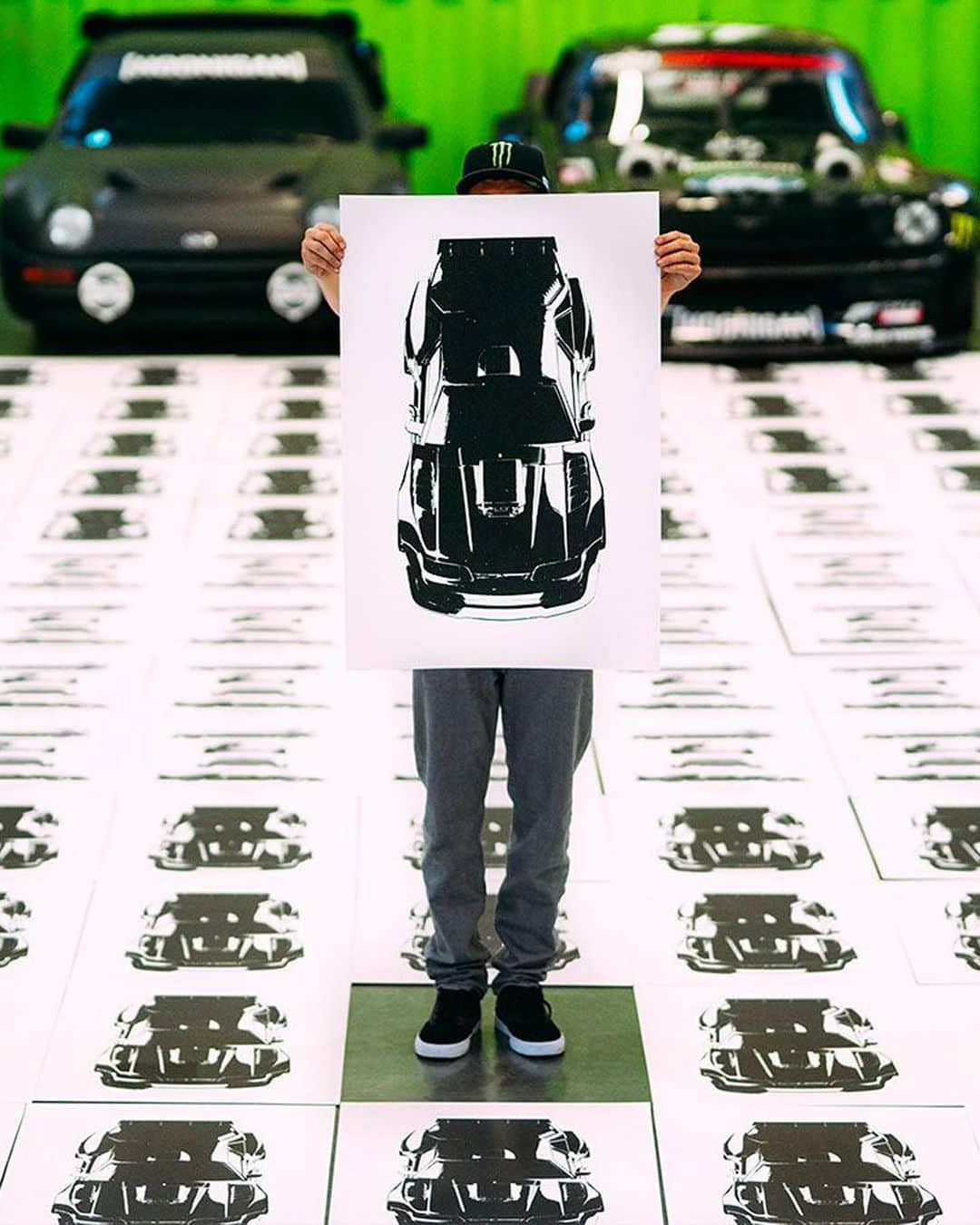ケン・ブロックのインスタグラム：「Last year, it was rad creating these three projects of limited edition art prints here at Hoonigan Racing. From the three-print screen print collection (silhouette art by @AshThorp, featuring my Cossie V2 and the Hoonifox concept) that sold out in just over an hour, to the Climbkhana TWO poster shot by Mike Blabac (@BlabacPhoto) that sold out in less than a day, and lastly, the Fiesta Jump print (from Terrakhana) - shot by the @theHoonigans very own @Roncar - wax stamped with actual dirt from the jump spot in Swing Arm City. There’s a few prints left of the Jump - so if you want one, click the link in my bio.」