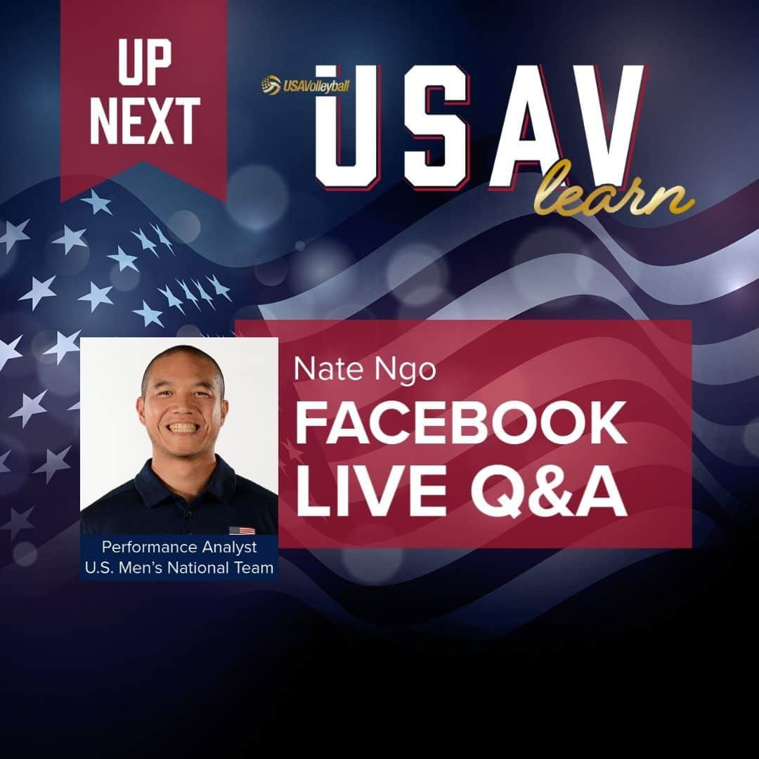 USA Volleyballさんのインスタグラム写真 - (USA VolleyballInstagram)「Join us tomorrow at 10am PT on the USA Volleyball Facebook page for a #USAVlearn Live Q&A with Performance Analyst @NateNgo1! He'll talk about his role with the U.S. Men's National Team, how he's working to prepare the team for the Olympics and more!」1月29日 6時00分 - usavolleyball