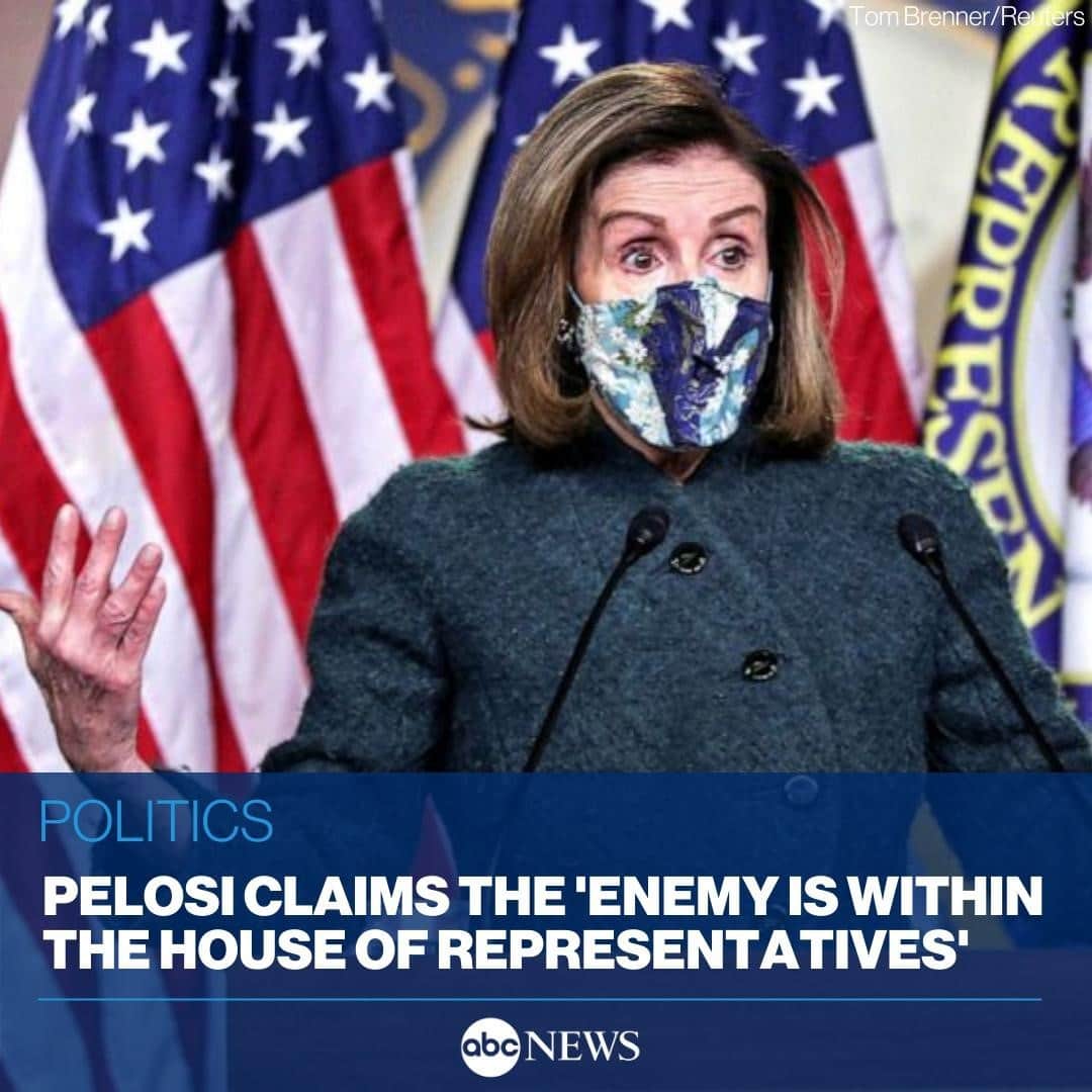 ABC Newsさんのインスタグラム写真 - (ABC NewsInstagram)「House Speaker Nancy Pelosi told reporters on Thursday that she is concerned about threats against members of Congress and suggested that the "enemy is within the House of Representatives."⁠ ⁠ When asked to expand on what she meant by "the enemy is within" she responded: "We have members of Congress who want to bring guns on the floor and have threatened violence on other members of Congress."⁠ ⁠ Read more at link in bio.」1月29日 10時22分 - abcnews