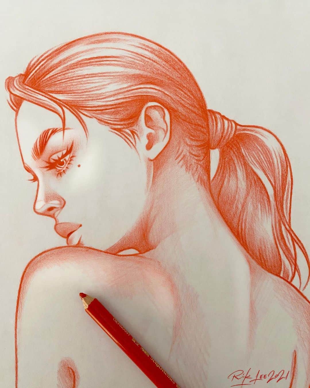 Rik Leeのインスタグラム：「Don’t look back in anger. . #riklee #illustration #sketch #drawing #art #dontquoteoasis #babe #beauty #tattoo #bali」