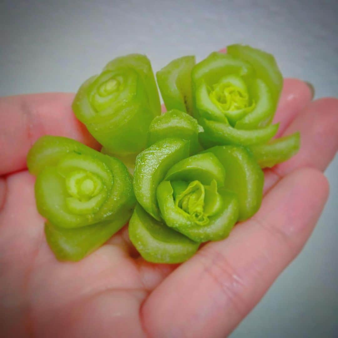 長谷部瞳のインスタグラム：「＊ 小松菜を切っていたら 薔薇が咲きました🌹  #野菜 #料理 #料理中 #ほっこり #幸せはいつも自分の心が決める #ちいさな幸せ #小松菜」