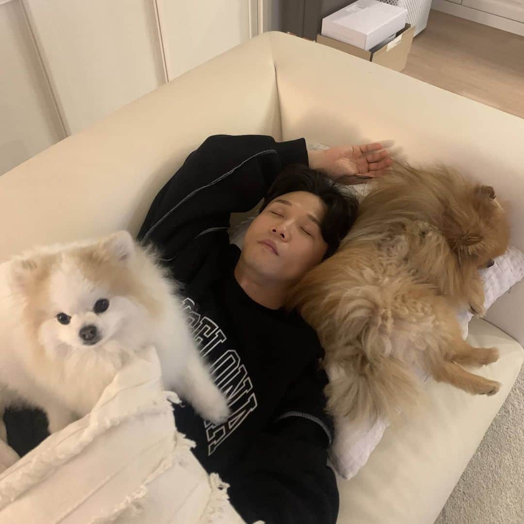 パク・ソングァンさんのインスタグラム写真 - (パク・ソングァンInstagram)「## #소파와 한 몸  #강아지와 한 몸  나도 이런다는 사람 손✋ ㅋㅋㅋㅋㅋ」1月29日 15時27分 - parksungkwang_22