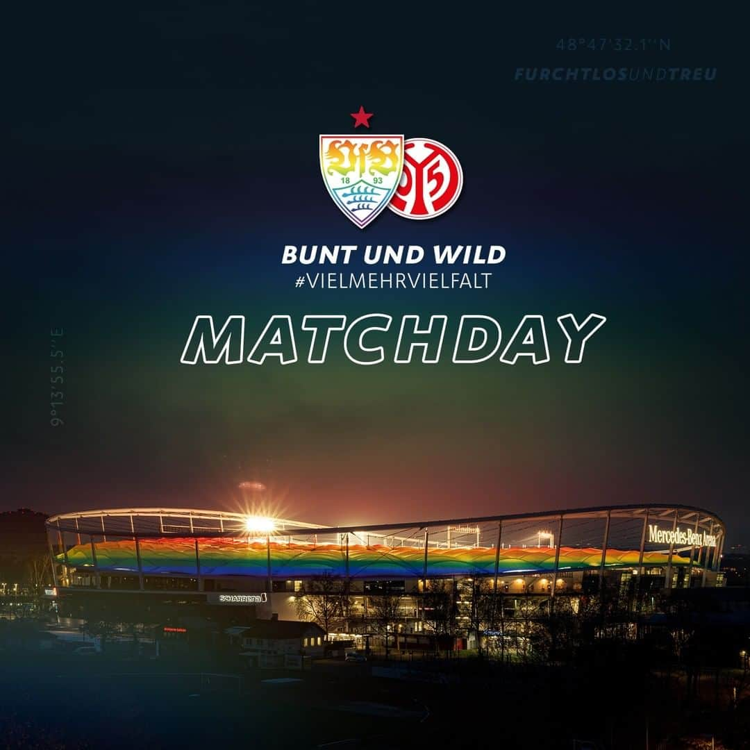 VfBシュトゥットガルトさんのインスタグラム写真 - (VfBシュトゥットガルトInstagram)「M A T C H D A Y! 🔥 🌈 BUNT UND WILD 🏳️‍🌈 ins Heimspiel! Wie geht’s aus? 👇 _ #VfB #VfBM05 #VfBInsta #buntundwild #vielmehrVielfalt #diversitymatters #diversity #vielfaltverbindet #matchday #furchtlosundtreu #auscannstatt #0711 #vfbstuttgart #vfbstuttgart1893 #1893」1月29日 17時00分 - vfb