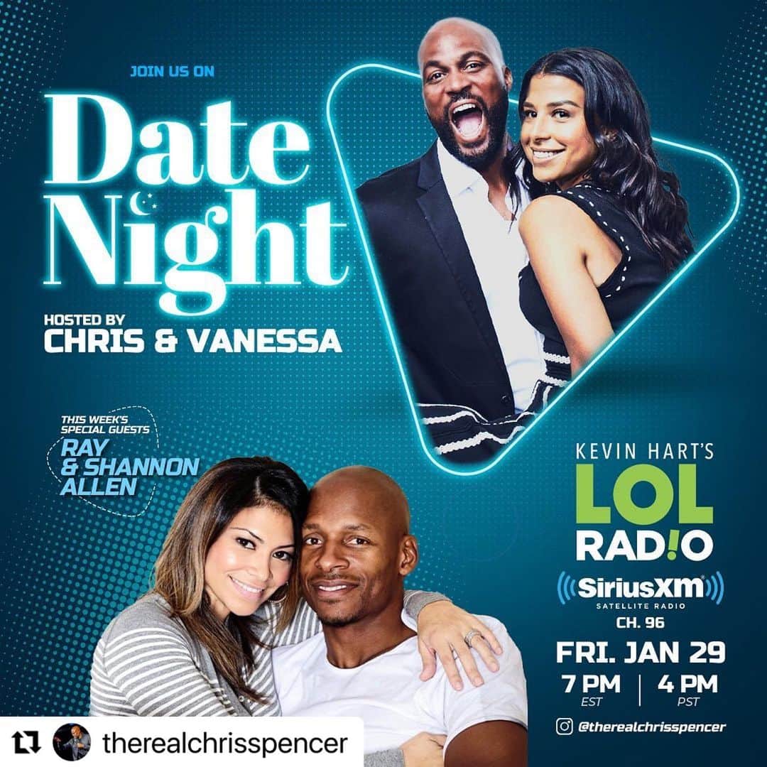 レイ・アレンのインスタグラム：「Y’all come drop in on my beautiful wife and I @swalkerwil as we went on a little date night with our great friends @vsizzlebx and @therealchrisspencer #covidstyle @siriusxm @kevinhart4real @lolnetwork」