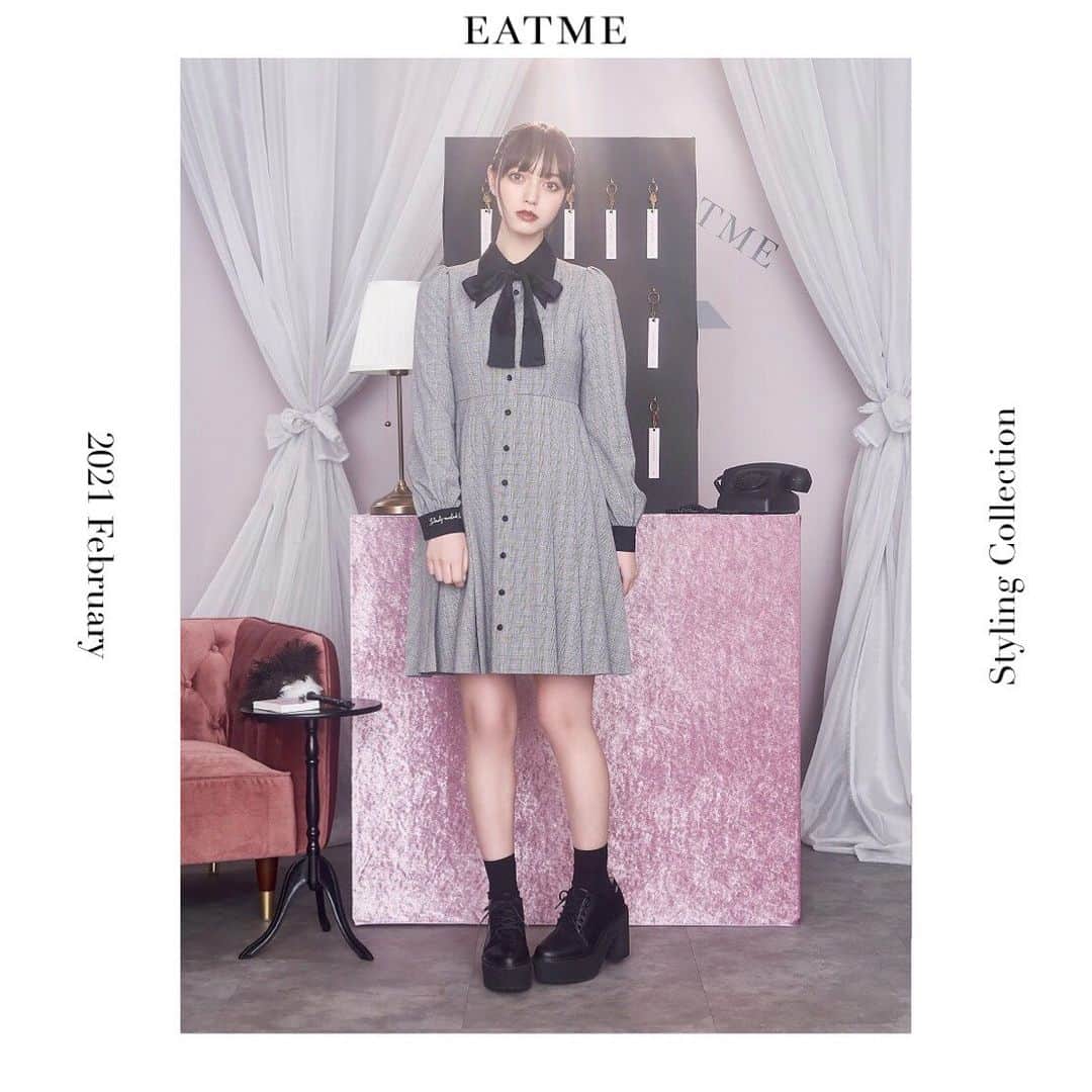 EATMEのインスタグラム：「1.29 update… #EATME #FEBRUARY  #LOOK #COLLECTION  #hospitalityresort  @raimu0726_official  🚺:161cm . TOP画面のURLからEATME WEB  STOREをCHECK▶︎▶︎▶︎ @eatme_japan . 🌹ボウタイバイカラーワンピース ¥13,600(＋tax) MIX.PNK.BLK ☑︎S/M ※2.2発売予定 . 🌹シースルーレースアップシューズ ¥13,000(＋tax) BLK.CRM.PNK ☑︎S/M/L ※2.2発売予定 . #EATME_COLLECTION #EATME #eatmejapan #イートミー」