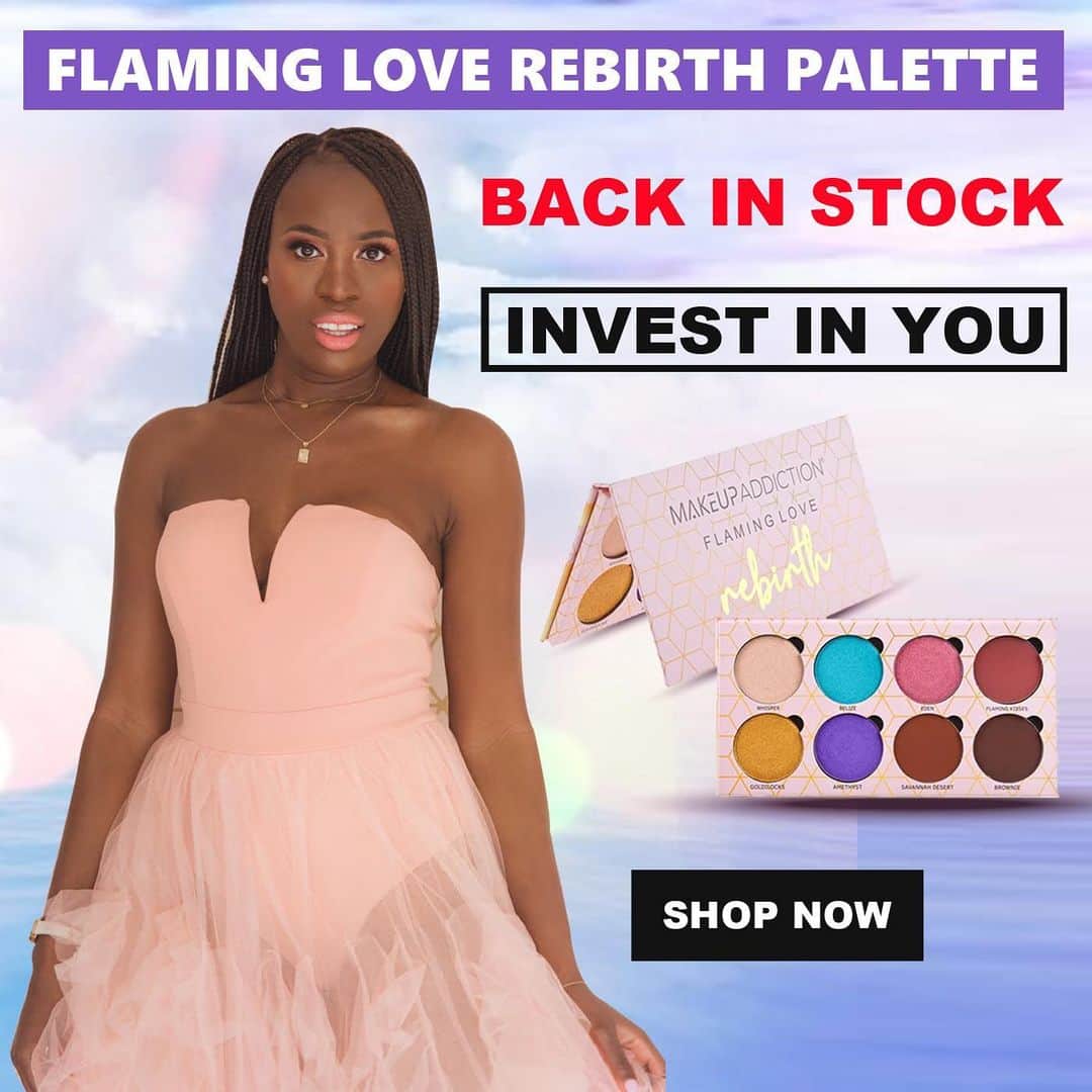Makeup Addiction Cosmeticsのインスタグラム：「Flaming love rebirth is now BACK IN STOCK!! This palette is all about self love and what a great way to represent that then to paint my first ever portrait of me. 👩🏾🤎 Full reveal later!!!   Now available on our site! 💖💖  When you reach that level of self love unconditionally, life is just different! 💞  📌 You can order it now under eyeshadow palettes!   Shipping worldwide 🔍  #FlamingLoveYourself #flaminglovepalette #flamingloverebirth #loveyourself #trendmood1 #makeupworldnews #beautybloggers #beautyblog #newproduct #elle #glamouruk #trendmood #eyeshadowpalette #makeupaddictioncosmetics #selfportrait #wakeupandmakeup #flawlessdolls」