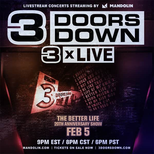 3 Doors Downのインスタグラム：「We’re giving away TWO tickets to our virtual concert next Friday! Tag a friend below to enter. #3DD3xL」