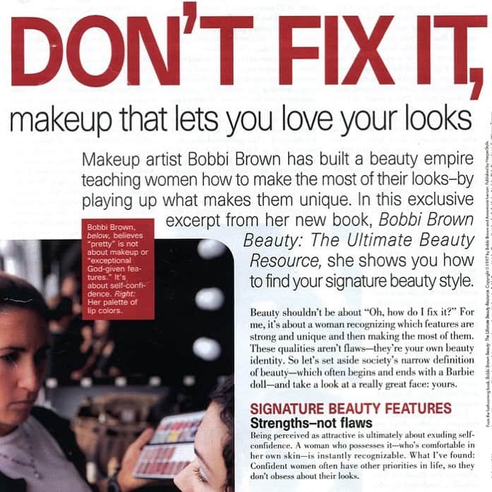 ボビー・ブラウンのインスタグラム：「#fbf 1997 first book press tour. @glamourmag  Best line in article last one. “Confident women often have other priorities in life so they don’t obsess about their looks. “I said that ?  Say it again Sam.」