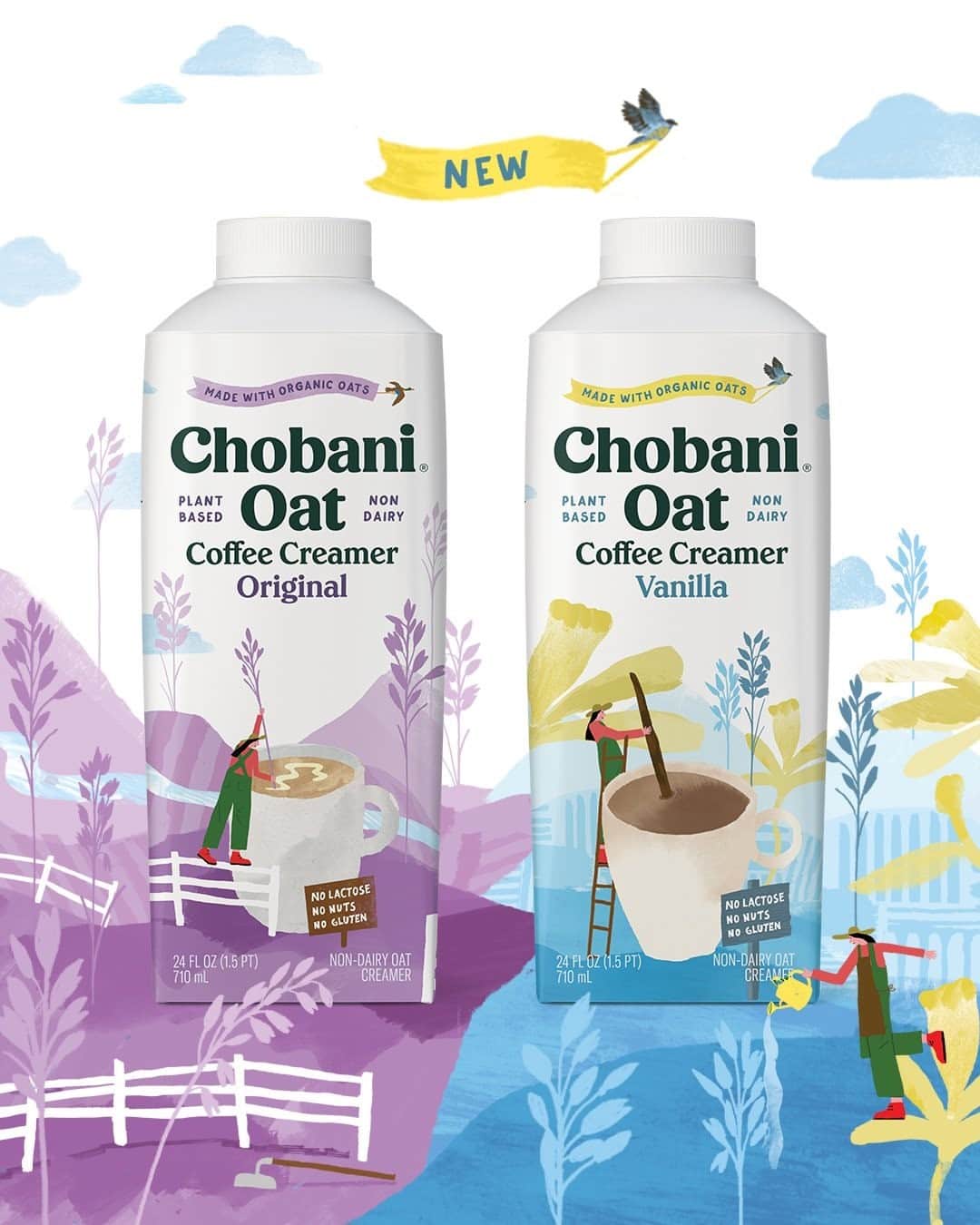 Chobaniのインスタグラム：「A Creamer we grew just for your brew 🌾 Enjoy Chobani Oat Coffee Creamer Original and Vanilla for sweet, creamy coffee without the dairy. And they taste like heaven, not plants. Leave us a ☕ if you can’t wait to try.」