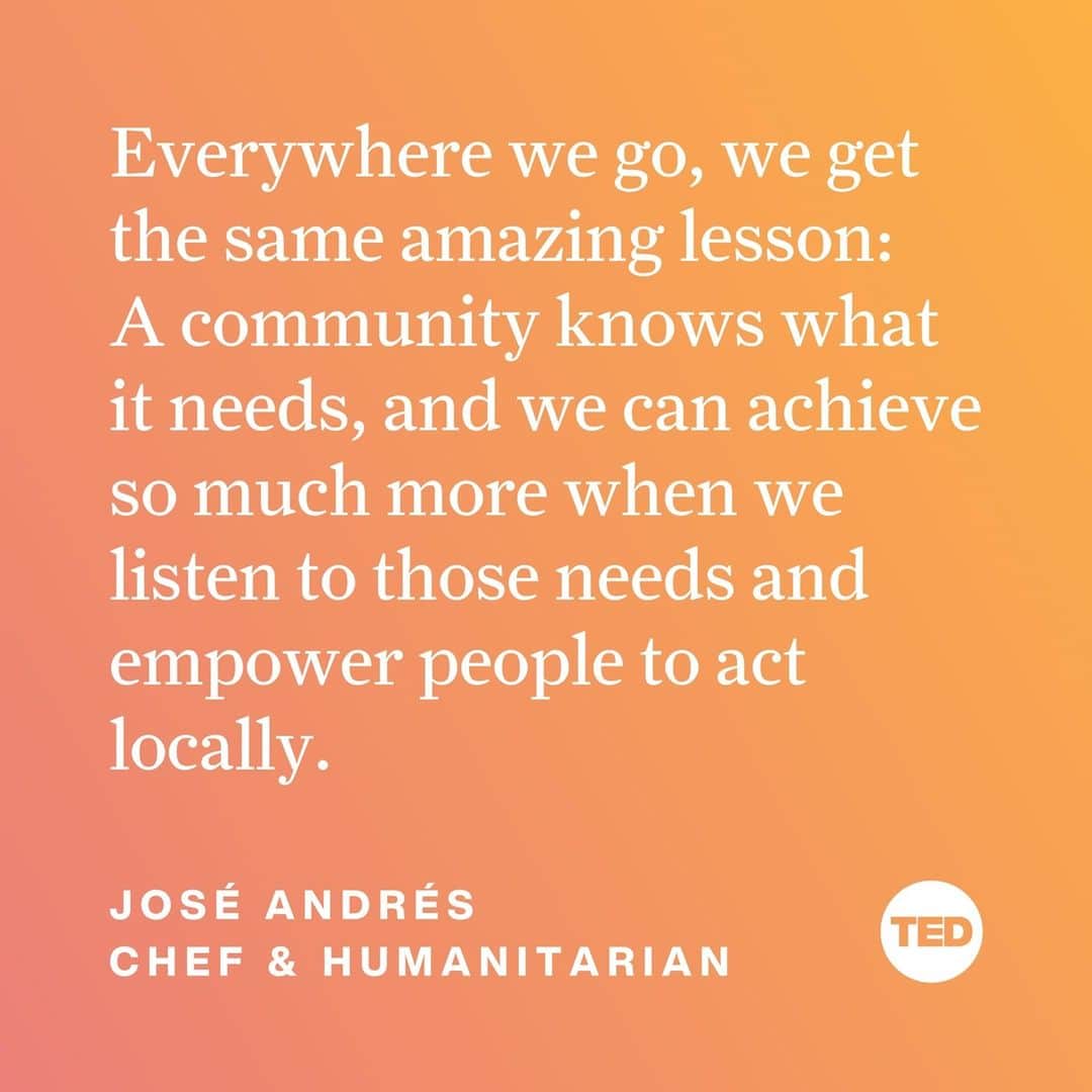 TED Talksさんのインスタグラム写真 - (TED TalksInstagram)「After Hurricane Maria devastated Puerto Rico in 2017, a team from World Central Kitchen (@wckitchen) — a US-based nonprofit founded by chef José Andrés — served 4 million meals to island residents. The mission of World Central Kitchen (WCK) is simple: To feed people after disaster strikes. In the past year, WCK has faced its biggest challenges, including multiple hurricanes and wildfires and the COVID-19 pandemic. Visit the link in our bio to learn how WCK managed to be on the ground in 16 countries on 5 continents. ⁠ ⁠ PS: To hear more from @ChefJoseAndres, visit our IGTV channel to watch his recent convo with @PadmaLakshmi about food insecurity and how we can help bring food to people in crises.」1月30日 1時21分 - ted