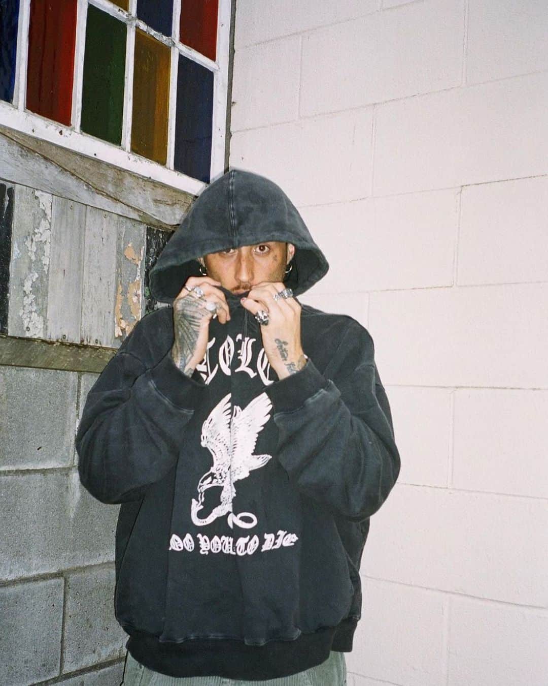 のインスタグラム：「Legend and Stolen muse @lancesavali wearing the Eagle Strike Hood - available only on ssense.com」
