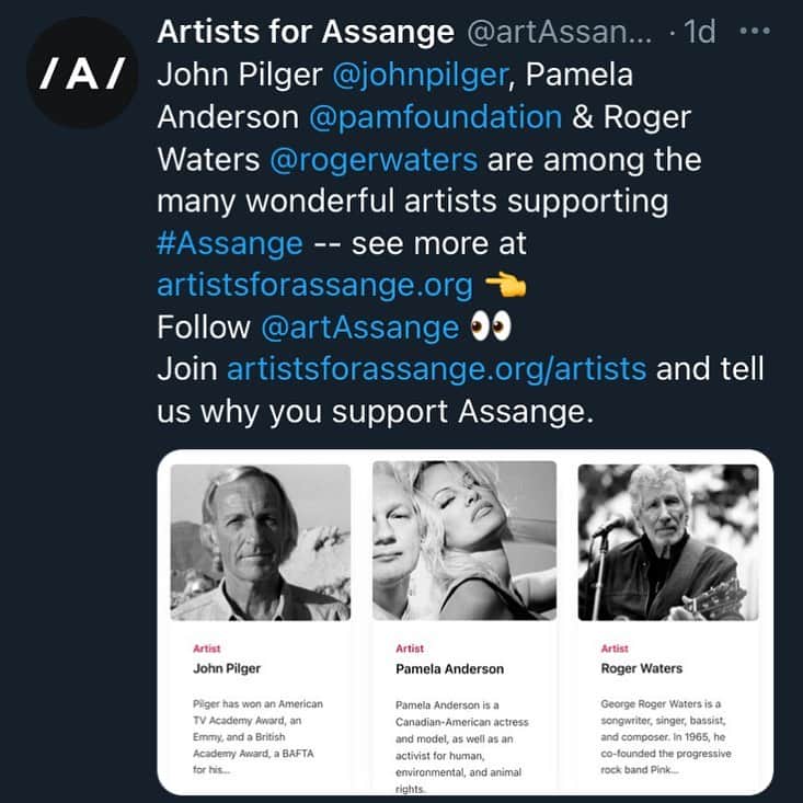 WikiLeaksさんのインスタグラム写真 - (WikiLeaksInstagram)「@artassange @pamelaanderson @rogerwaters #ArtistsForAssange」1月30日 4時59分 - wikileaks