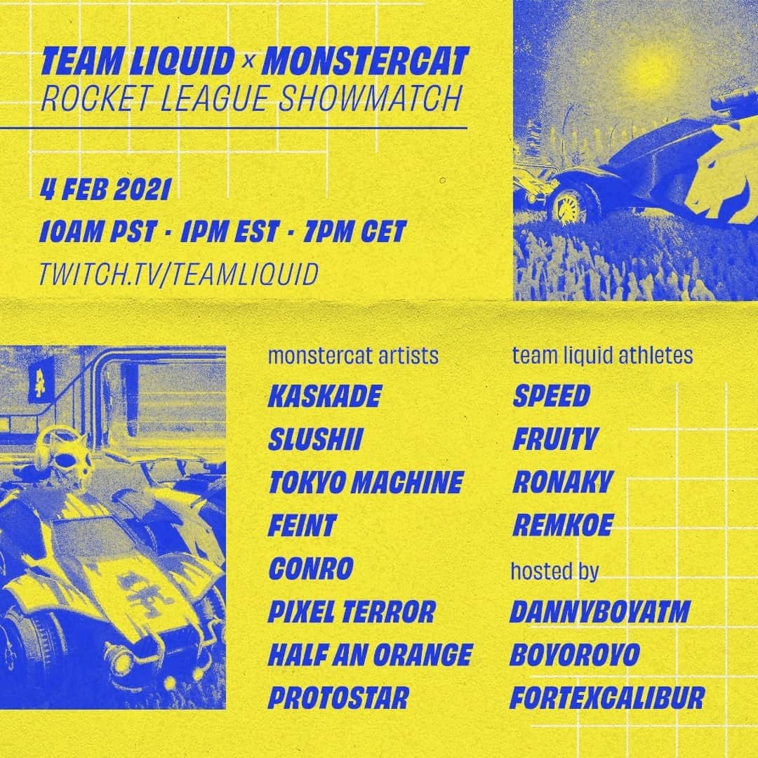 カスケイドのインスタグラム：「High Stakes  @RocketLeague bragging rights up for grabs when I compete with my team mates @fruityl0l and @Conro against @Slushii @tokyomachine  @Protostar @Feint @HalfanOrange @PixelTerror on @Twitch⁠ TUNE IN Feb. 4  live at 10AM PT/ 1PM ET/ 7PM CET! twitch.tv/teamliquid ⁠ ((LINK IN BIO))⁠ 🕹@TeamLiquid and Team @monstercat」