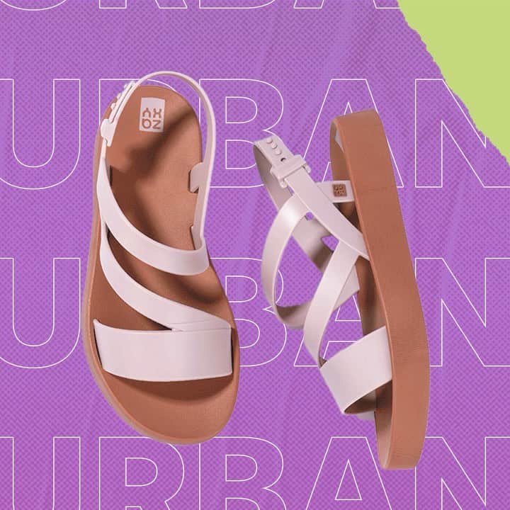 ザクシーのインスタグラム：「#Sextou com lançamento por aqui, bb! Tem um monte de modelinhos novos esperando o seu clique no nosso site, viu? A #ZaxyUrban é uma sandália com uma pegada urbana, perfeita pra combinar com tudo! Agora marca aquela amiga que vai se apaixonar por essa novidade 😍  #ZaxyUrban - R$59,99  Compre agora mesmo pelas tags no post, pelo link na bio ou na nossa loja online www.zaxy.com.br  #pracegover #pratodosverem: Na foto, temos o fundo roxo com estrelinhas amarelas e um rasgo verde no canto direito. No fundo, em letra branca, temos escrito a palavra Urban, nome do produto. No centro, temos cinco cores do modelo Zaxy Urban, uma sandália que possui uma tira frontal, tiras cruzadas e o fechamento traseiro.」