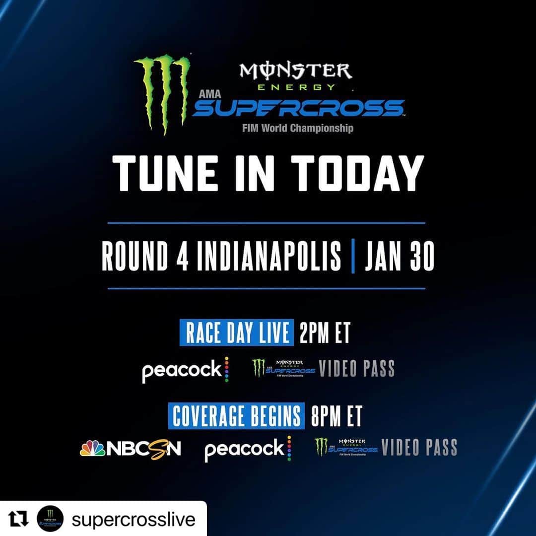 リッキー・カーマイケルさんのインスタグラム写真 - (リッキー・カーマイケルInstagram)「Tune in TODAY for Round 4️⃣ of @MonsterEnergy Supercross in Indy 🏟  #SupercrossLIVE #DropTheGate」1月30日 22時20分 - rickycarmichael