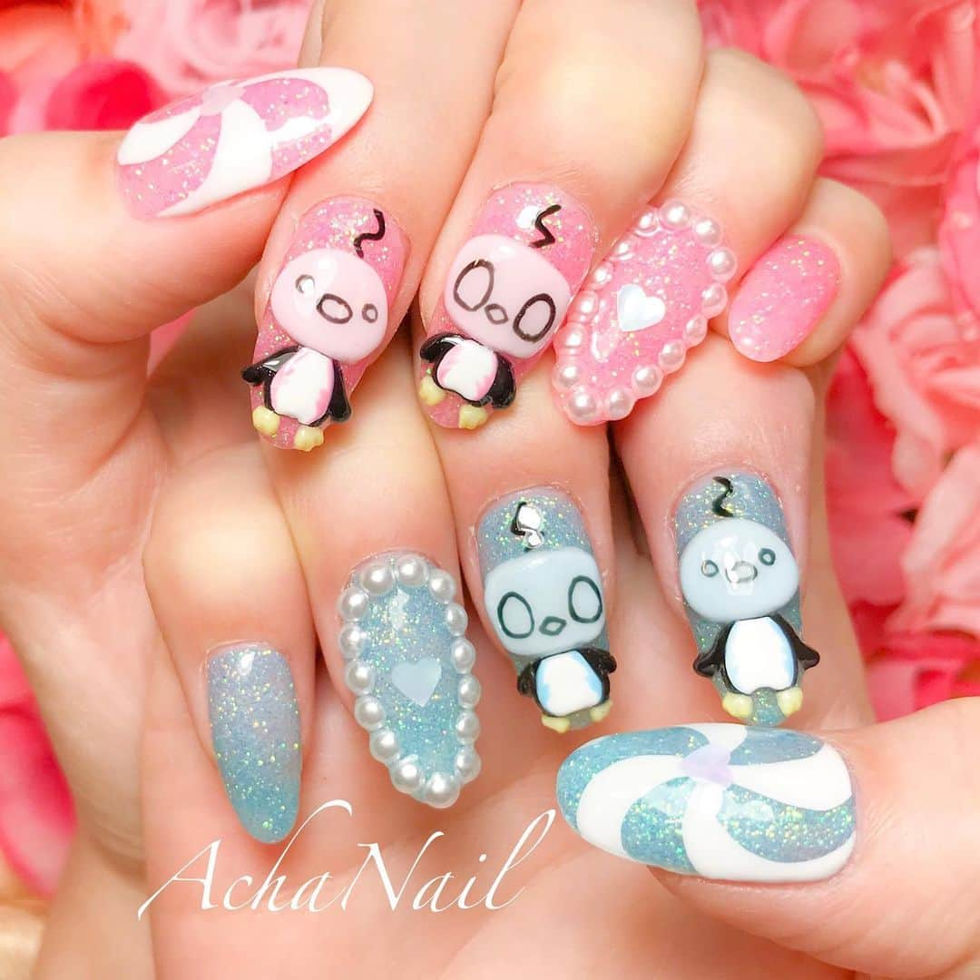 AchaNailのインスタグラム：「コオリッポネイル💖﻿ ﻿ https://ameblo.jp/acha-nail/entry-12653014171.html﻿ ﻿ #ネイル #ジェルネイル #フィルイン #フィルイン導入サロン #南池袋 #池袋 #池袋ネイルサロン #ネイルデザイン #ポケモンネイル #ポケモン #コオリッポ #コオリッポネイル #キャラネイル #3Dネイル #キャラクターネイル #バイカラーネイル #キャンディネイル #Nails #AchaNail #NailStagram #InstaNails #Nailart #JapaneseNailart #NailDesign #Gelnails #kawaii #네일 #日式美甲 #pokemon #pokemonnails」