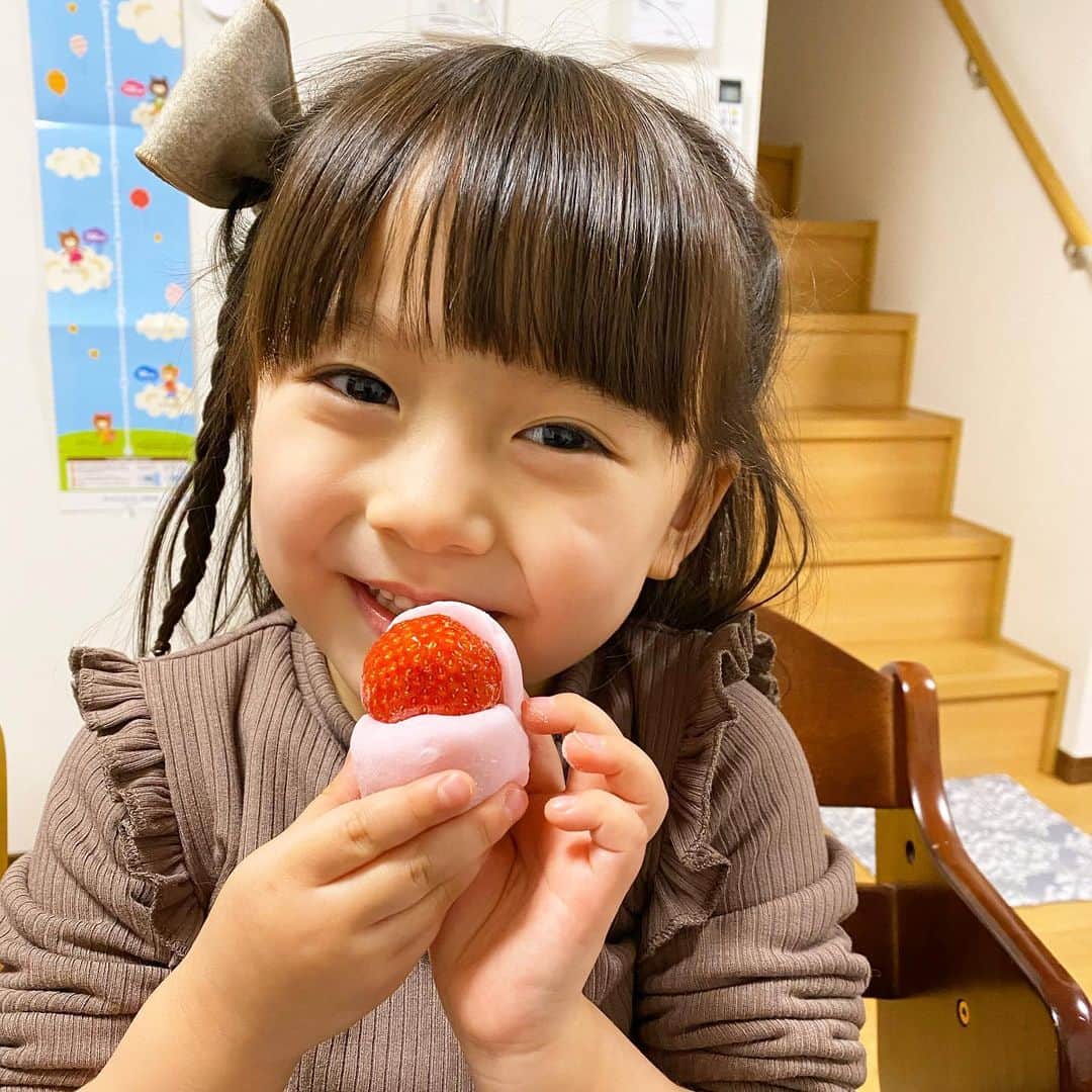 ゆうひなたさんのインスタグラム写真 - (ゆうひなたInstagram)「. . . ゆうひの大好きな苺大福🍓♡ 幸せそうに食べてはりました🤣💓 いっぱい食べる君が好き〜♩. . .」1月30日 14時10分 - yu_hinataxx