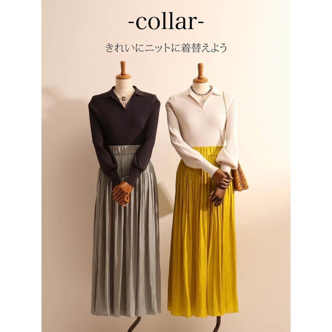 TIARAさんのインスタグラム写真 - (TIARAInstagram)「<衿付きニット> TIARAの春はきれいに着られるニットから。  袖口にたっぷりのふくらみもあって女性らしく、さらに衿がすっきりきれいに。  長いスカートもすっきり大人に。  knit ¥16,000+tax  skirt ¥19,000+tax  #衿付きニット #collar #vintagelike #skirtstyle #knitstyle #春ニット」1月30日 14時35分 - tiara_melrose