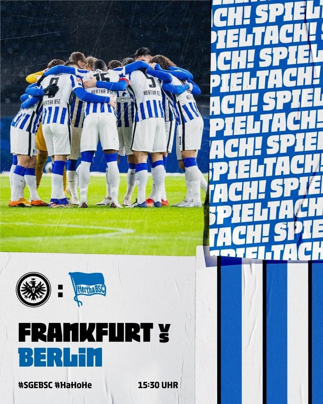 ヘルタ・ベルリンのインスタグラム：「SPIELTACH! 🔵⚪️ Gemeinsam alles geben - zusammen schaffen wir das! Bringt 3️⃣ Punkte mit nach Hause, Jungs!  . . #SGEBSC #HaHoHe #herthabsc」