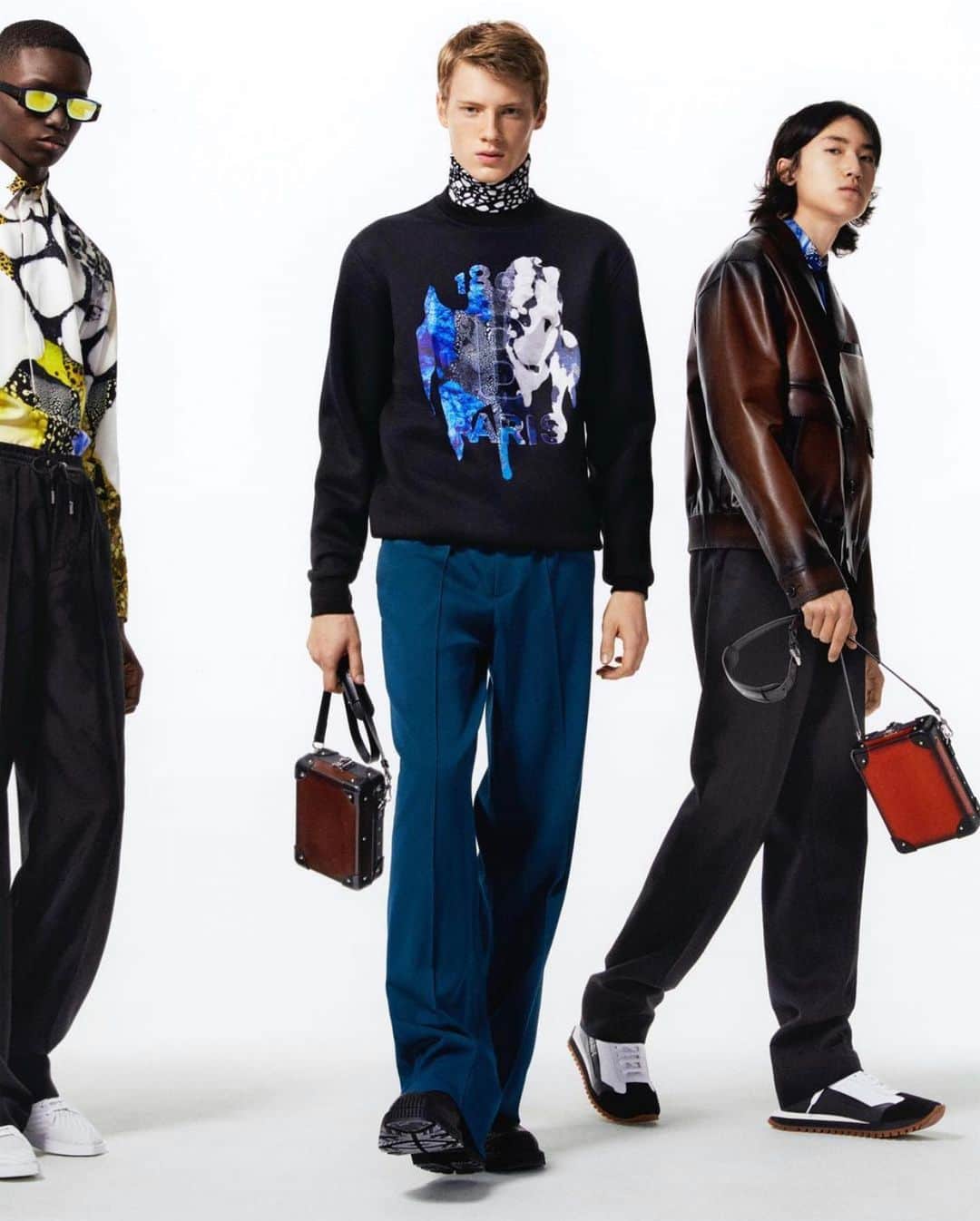 クリスヴァンアッシュのインスタグラム：「@BERLUTI SUMMER ´21 AVAILABLE NOW  WITH ARTWORKS BY BRIAN ROCHEFORT @energygloop  PHOTO @carlijnjacobs  STYLING @mauricionardi  ART DIRECTION @mmparisdotcom  CASTING @pg_dmcasting WITH @doums_gls @braien.vaiksaar @br_nk0  MAKE UP @satoko_paris  HAIR @josephpujalte  #berluti #krisvanassche #brianrochefort」