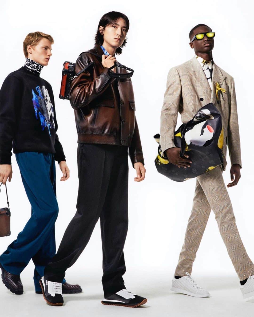 クリスヴァンアッシュのインスタグラム：「@BERLUTI SUMMER ´21 AVAILABLE NOW  WITH ARTWORKS BY BRIAN ROCHEFORT @energygloop  PHOTO @carlijnjacobs  STYLING @mauricionardi  ART DIRECTION @mmparisdotcom  CASTING @pg_dmcasting WITH @doums_gls @braien.vaiksaar @br_nk0  MAKE UP @satoko_paris  HAIR @josephpujalte  #berluti #krisvanassche #brianrochefort」