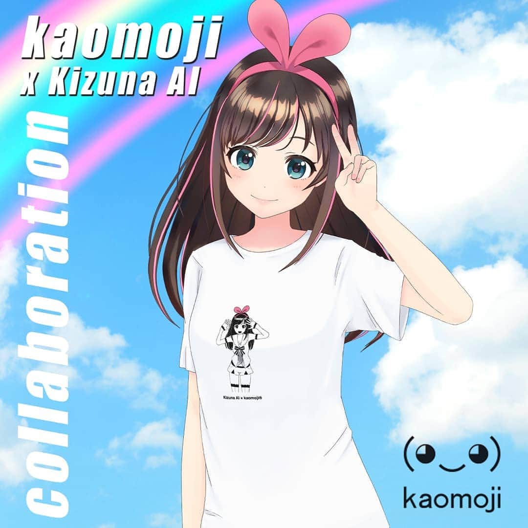 キズナアイのインスタグラム：「. 【🎀Goods Information🎀】 . In collaboration with anime streetwear brand @KAOMOJI, we have created an　officialkaomoji x Kizuna AI merchandise collection. . The items are now available worldwide✨ . Limited run! Shop here🔽 https://www.kaomoji.co/」
