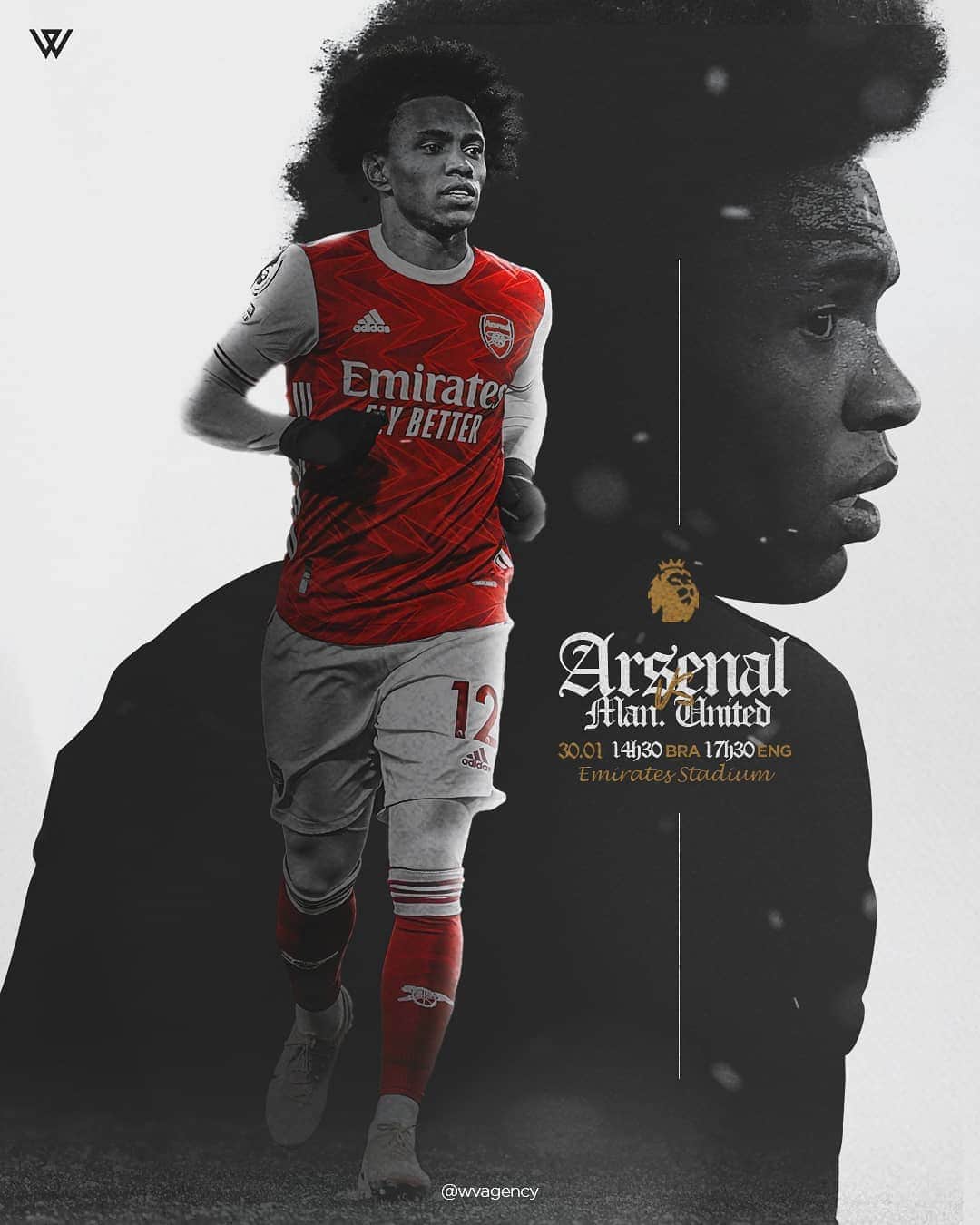 ウィリアンのインスタグラム：「Matchday 🔜 Arsenal x Manchester United ⚽️ Premier League 🏴󠁧󠁢󠁥󠁮󠁧󠁿 Emirates Stadium 🏟 14h30 🇧🇷 17h30 🏴󠁧󠁢󠁥󠁮󠁧󠁿 #premierleague #arsenalfc #W12 #gunners #emiratesstadium」