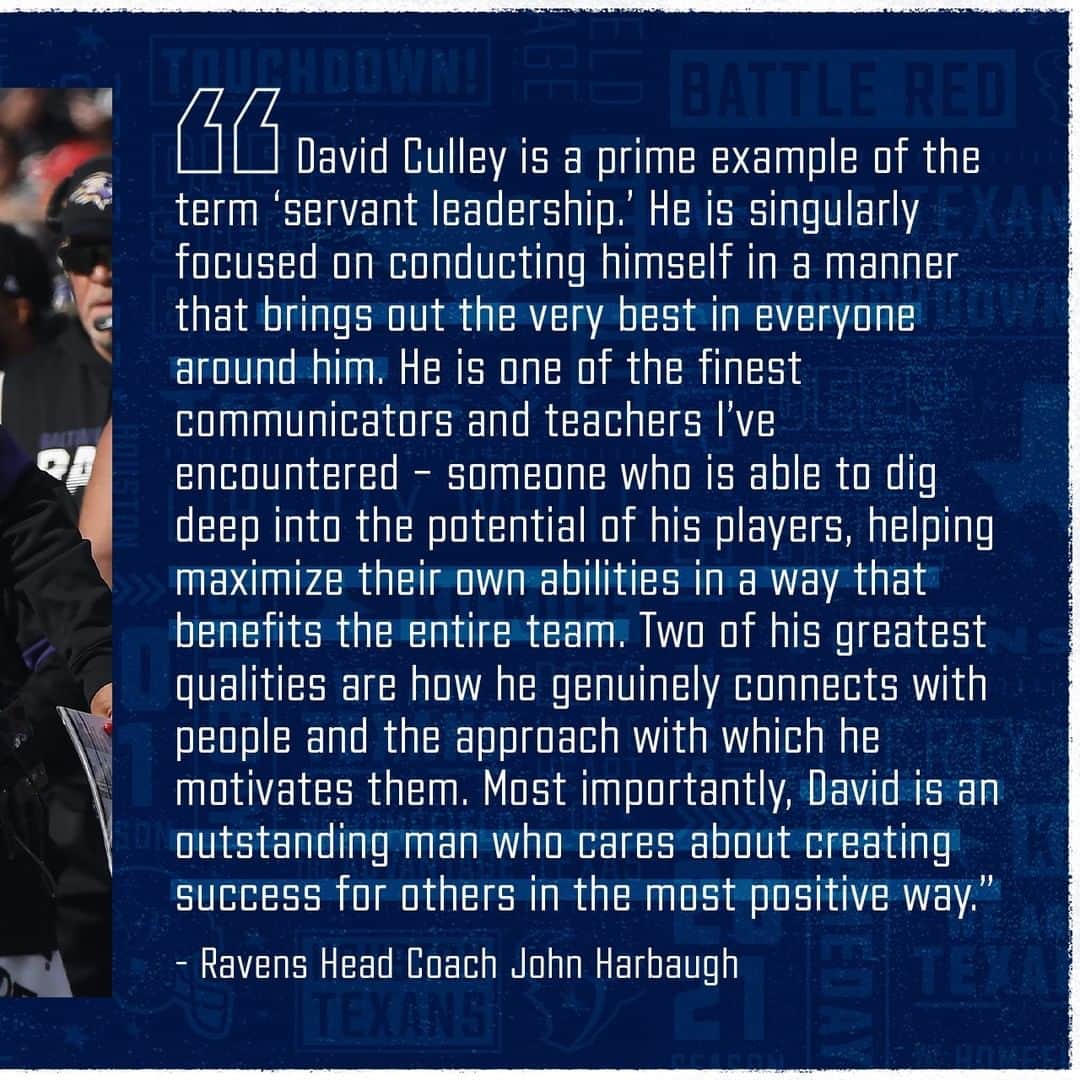 ヒューストン・テキサンズさんのインスタグラム写真 - (ヒューストン・テキサンズInstagram)「David Culley left a lasting impression on Baltimore Ravens Head Coach John Harbaugh.」1月31日 7時01分 - houstontexans