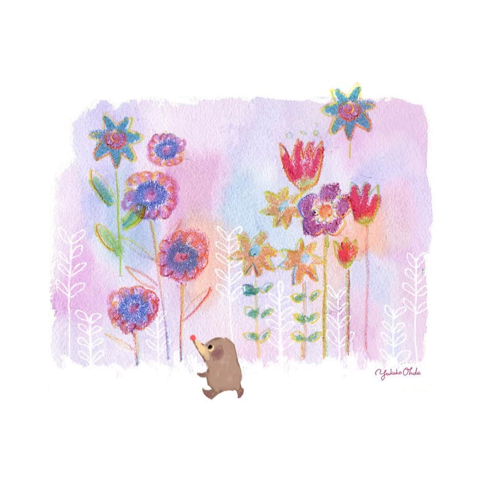 おおで ゆかこのインスタグラム：「おさんぽ  久しぶりにレインボー色鉛筆と透明クレヨンで描きました🖍」