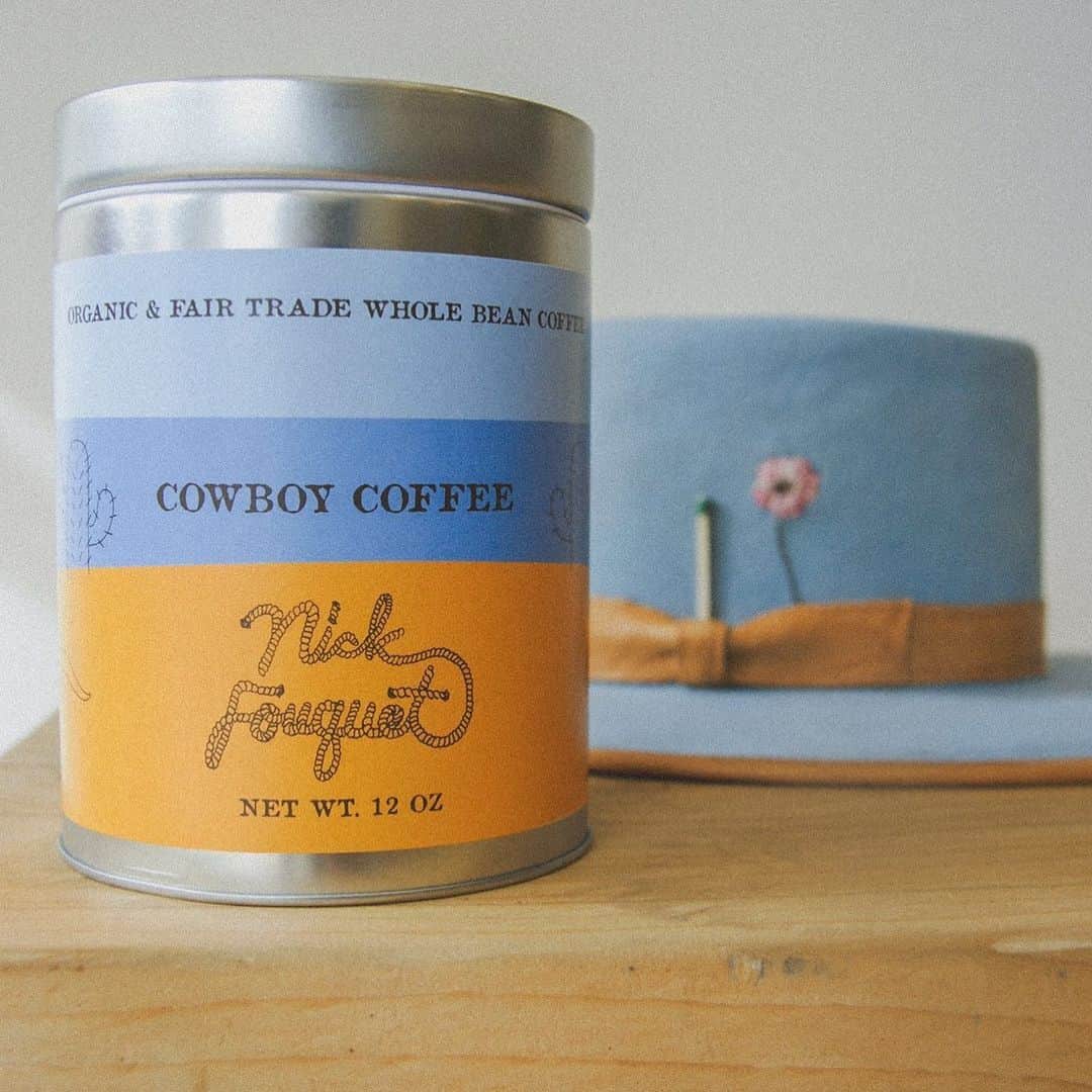 Nick Fouquetのインスタグラム：「Nick Fouquet Cowboy coffee🌾 *limited tins •Aspen • Venice • Online  Coffee is roasted at 8000’ in Aspen, CO - organic and fair trade.   Blend of Ethiopian, Colombian, and Brazilian coffees. Dark chocolate, cherry, and blood orange.」