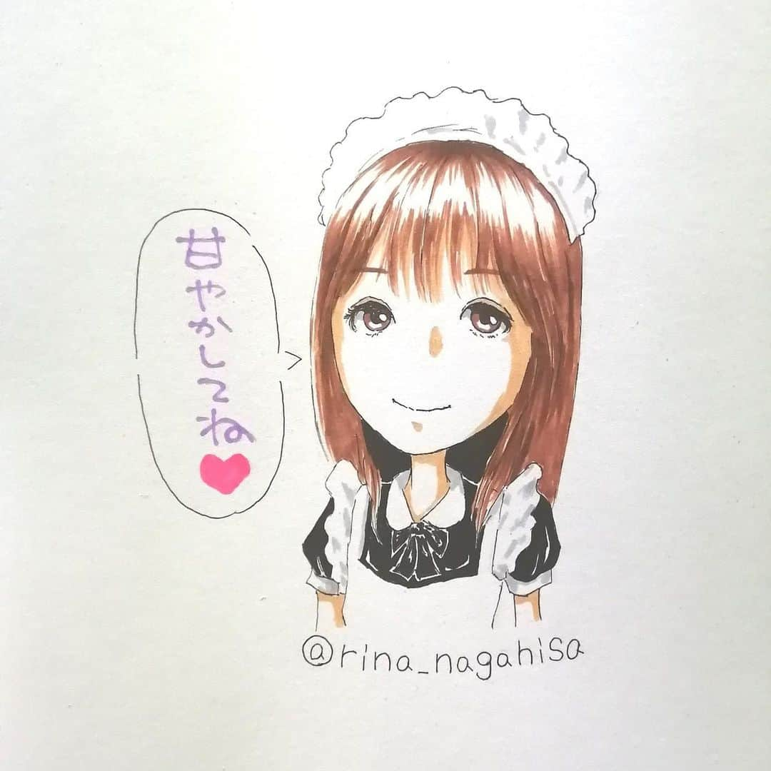 長久梨那のインスタグラム：「． 昨日の配信中の似顔絵を描いてもらいました🥰 嬉しいー💕💕 甘やかしてね😏❤️ 今日は20:00〜配信予定です🎶 すっぴんメイドさん(加工あり)バージョンでの配信となります🙃🙃🙃 初めての方もお気軽に遊びに来てね💖  17LIVE ID rina_nagahisa」