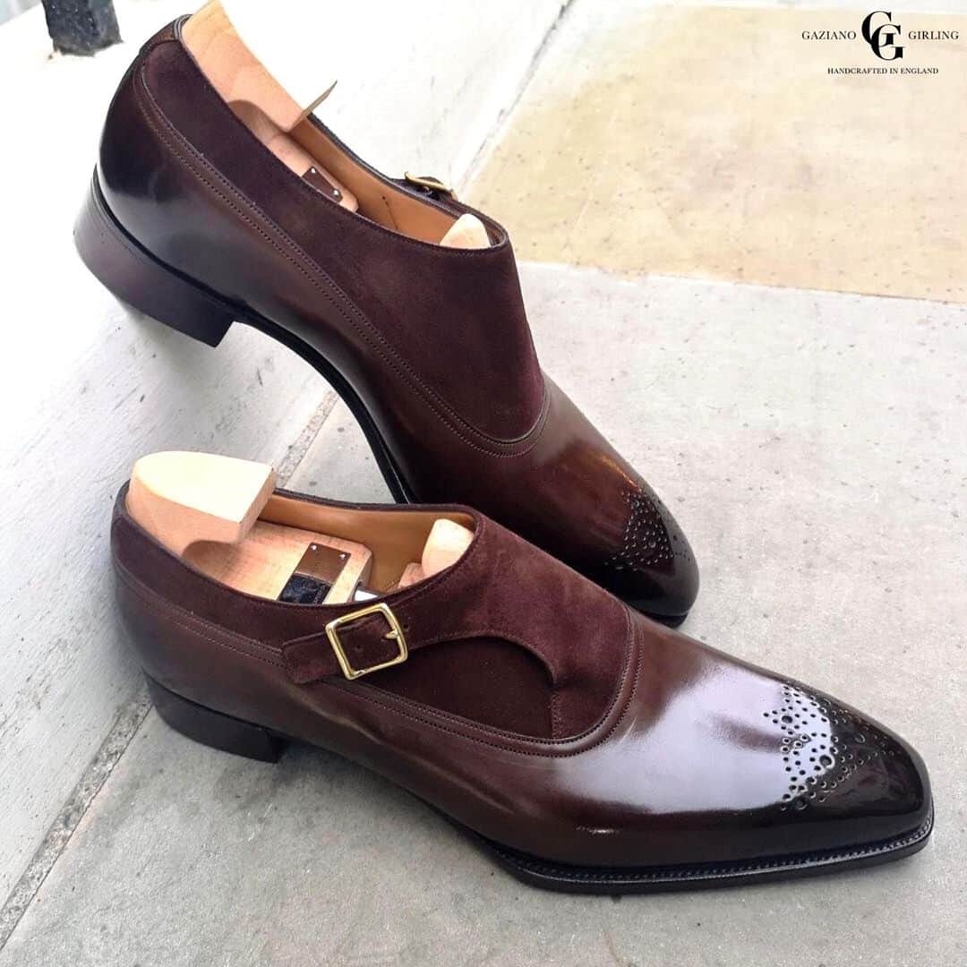 ガジアーノ&ガーリングのインスタグラム：「The Collcut, seen here in Mole Suede and Vintage Oak on the Square Deco last is one very dressy monk strap. . . . . . . . . . .  #shoes #mensshoes #boots #mensboots #menboots #menshoes #shoegame #highendshoes #whatsonyourfeet #shoestyle #shoegamecrazy #shoegameonpoint #shoegamestrong #dapper #ootd #shoesaddict #shoesforsale #mensfashion #kickstagram #sotd #mensfashionpost #menswear #menwear #menstyle #mensstyle #shoegazing #shoestagram #shoeplug」