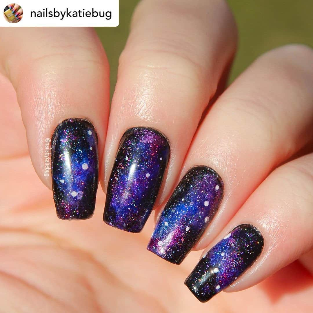 Nail Designsさんのインスタグラム写真 - (Nail DesignsInstagram)「Credit• @nailsbykatiebug Holo galaxy nails!! 🌌🌌🌌 • • • #holotaco #nails #nailart #nailsofinstagram #nailsoftheday #nailsonfleek #nailartists #nailartist #opi #opiobsessed #nails💅 #coloristheanswer #💅#coloristheanswer🌈 #nailartist💅#galaxynails #purplenails #spacenails #bluenails #holonails #holographicnails #holographic #longnails #glossynails #blacknails #purplenails💜 #bluenails💙 #colorfulnails #galaxynailart #universallycolor1000」1月31日 13時47分 - nailartfeature