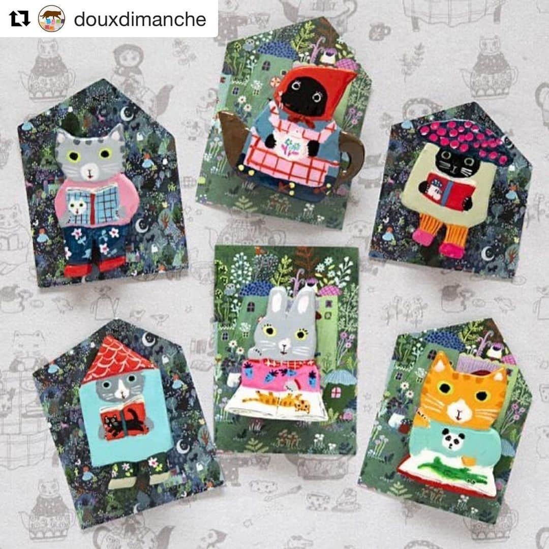 北岸由美のインスタグラム：「#Repost @douxdimanche  ・・・ こんにちは！1月最後の日曜日、今日もお天気のよい表参道で、ギャラリー・ドゥー・ディマンシュ、6PMまで営業しています。 ・ こちらのうさぎやネコたちは、 @yumikitagishi さんのハンドメイドブローチです。 ・ かわいいがつまったwebshopもぜひ、覗いてみてくださいね。 ・ #galeriedouxdimanche　#ギャラリードゥーディマンシュ　#yumikitagishi #ブローチ　#うさぎ　#ねこ photo by @hisashi_tokuyoshi」