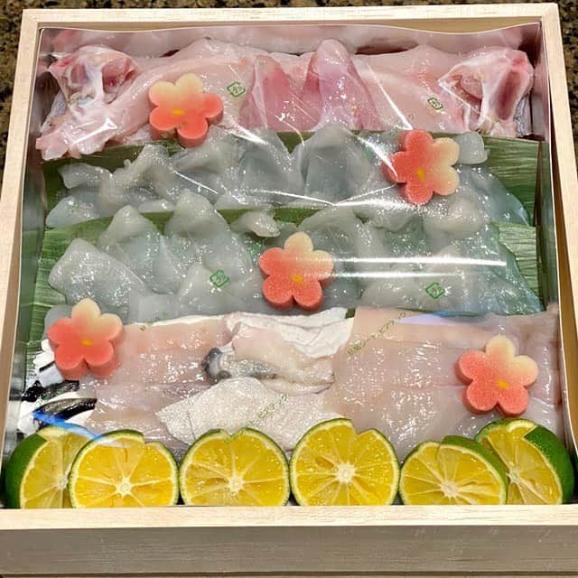 大地真央さんのインスタグラム写真 - (大地真央Instagram)「河豚🐡鍋をいただきました🥢 天然とらふぐ❗️美味し〜い😋流石❣️ だし巻き卵も美味しい🥚 中身ぎっしりのお重ですが... 2人で完食…( ✌︎'ω')✌︎　✌︎('ω')✌︎ でもヘルシー^_−☆ ホッと温まりました🍲  今日でお稽古は終わり、PCR検査も受けて、 いよいよ舞台稽古です🌹👗💄👱👠🥃👨‍👩‍👧‍👦 2月6日よりシアタークリエで 「『ローズのジレンマ』ワールド」をお楽しみくださいね😊  #河豚鍋#福鍋 #天然とらふぐ#コラーゲン #東京柿傳#京料理 #旬#美味しい #お家ご飯 #ローズのジレンマ 🌹#ニールサイモン #東京#シアタークリエ#2月6日から #大阪#新歌舞伎座#2月27日から #愛知#刈谷市総合文化センターアイリス#3月3日🎎 #大地真央 #MAODAICHI #森田恭通 #yasumichimorita」1月31日 20時34分 - daichimao_official