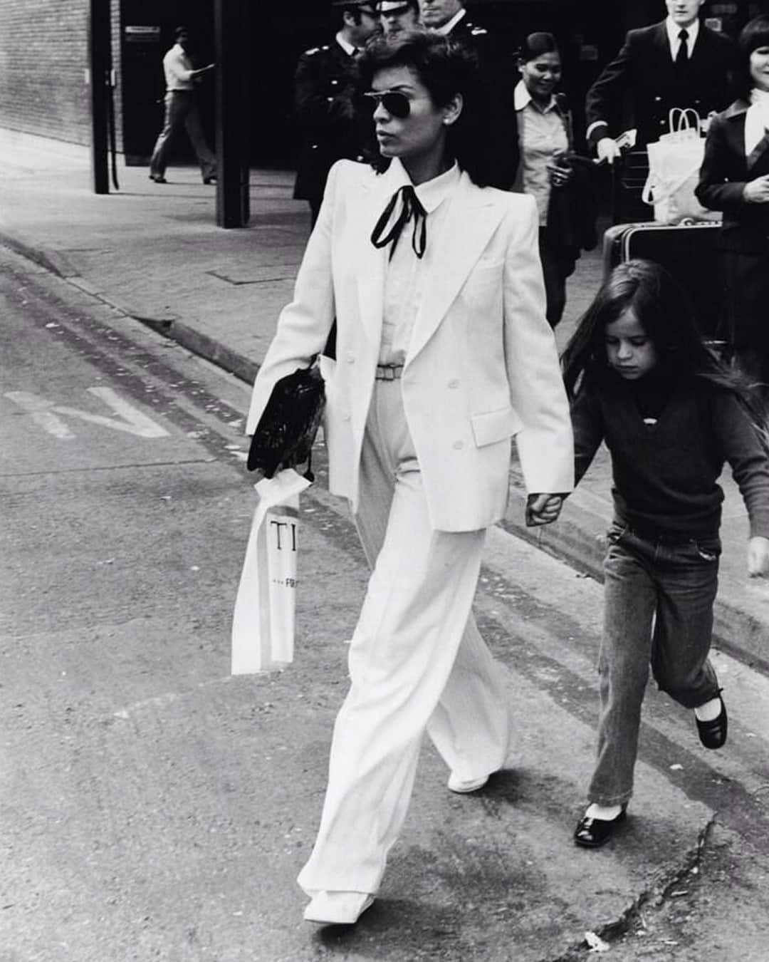 エルエヌシーシーのインスタグラム：「LN-CC Inspiration: Bianca Jagger wearing the YSL Le Smoking tuxedo in London, 1979. www.LeSmoking.com is still available to purchase online at ww.ln-cc.com #archive」