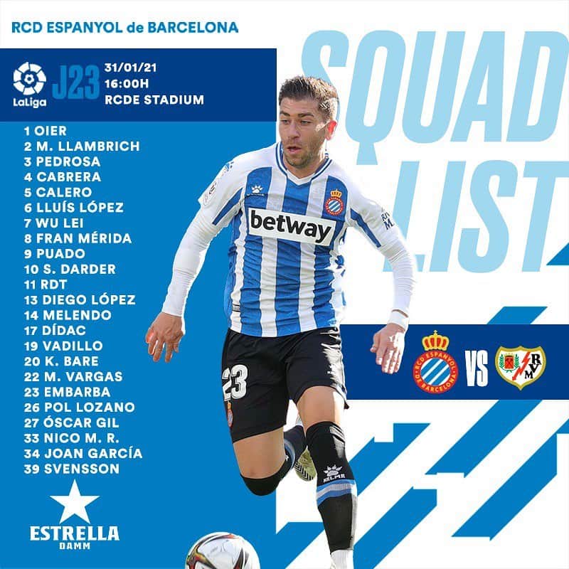 RCDエスパニョールさんのインスタグラム写真 - (RCDエスパニョールInstagram)「📋 Llista de convocats 🆚 @rayovallecano  📋 Lista de convocados 🆚 Rayo Vallecano 📋 Squad list 🆚 Rayo Vallecano 📋 大名单 🆚 巴列卡诺 #RCDE  #EspanyolRayo」1月31日 22時06分 - rcdespanyol