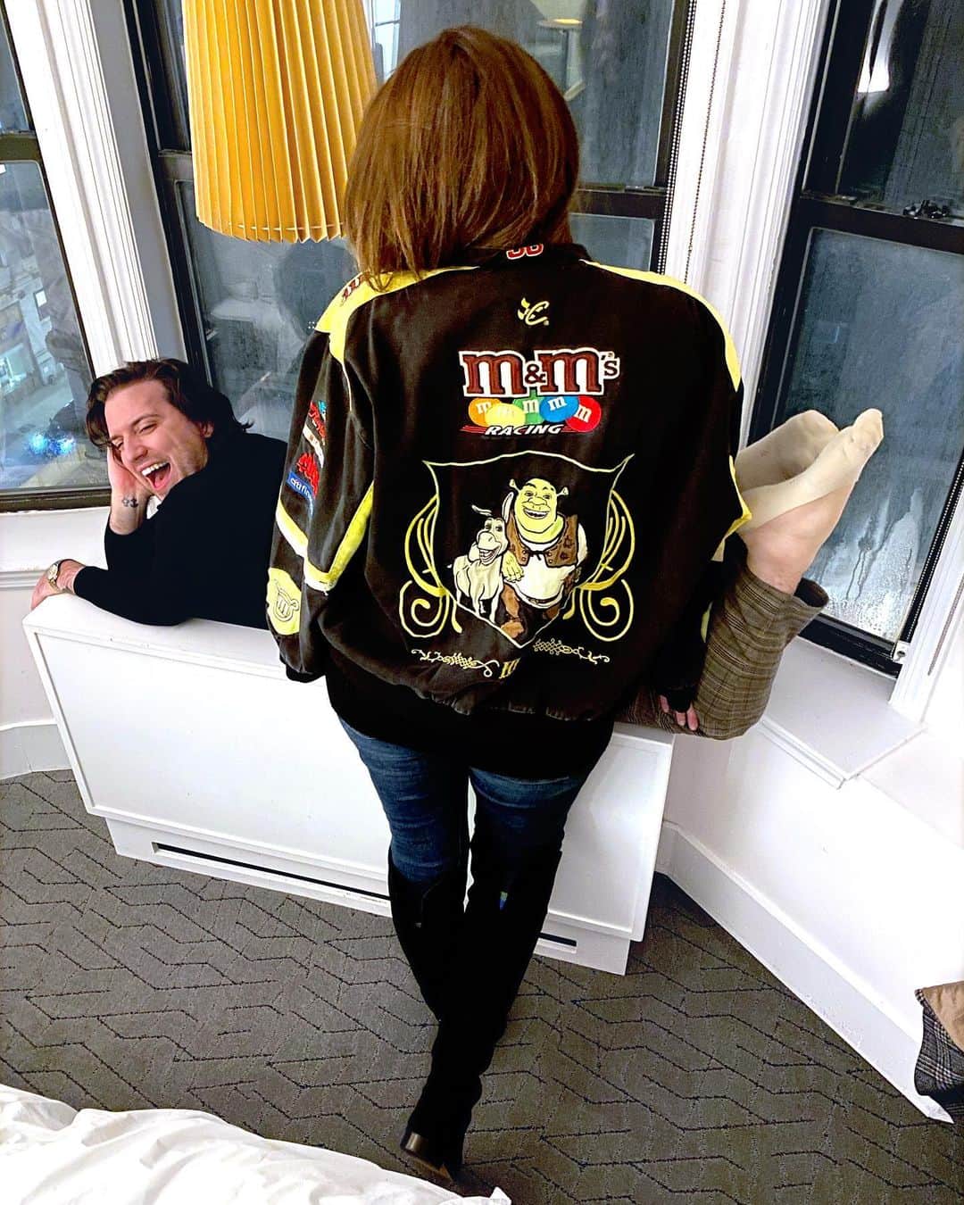 ミッチェル・コリンズさんのインスタグラム写真 - (ミッチェル・コリンズInstagram)「Many years ago, at the passport office in downtown NYC, I laid eyes on a man wearing one of finest articles of clothing I had ever seen: An M&M’s Shrek III racing jacket. (And yes, I took his pic, slide 3.) Within seconds I was on EBay, and lo and behold a seller named “GeorgiaStorageLeftovers” had a heavily used one for sale. $130 and a few days later, a box arrived containing a tattered Shrek jacket encrusted in a layer of dust. But there they all were... Shrek... Donkey... 𝘗𝘶𝘴𝘴. It was perfect.  Before today, I kept my SJ (Shrek jacket) under wraps as I liked to save it as a special treat for the #michheads out there willing to pay the price of admission to my live shows. But tomorrow night at 10PM on @BravoTV, my Shrek jacket gets a special mention by the king of Bravo himself, ANDY. So I thought... 𝘪𝘵’𝘴 𝘵𝘪𝘮𝘦.  So here it is!! My NASCAR David Gilliland #38 M&Ms Shrek III racing jacket. Don’t forget to tune in to #WatchWhatHappensLive tomorrow night at 10 after an all new #BelowDeck to see @mrjerryoc and I join Andy Coco in his Clubhouse! Wait should I have worn this on the show? #shreksappeal #shrekywiththegoodhair #belowshrek #WWHL」2月1日 6時22分 - michcoll
