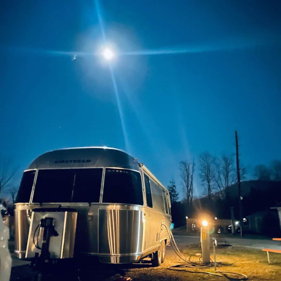 ミランダ・ランバートさんのインスタグラム写真 - (ミランダ・ランバートInstagram)「Hey y’all , we’re back out on the  road  with “The Sheriff”. First stop was Asheville NC. My first time there and this was night one sleeping under the Wolf moon at the KOA. It was pretty magical. We visited The Builtmore Estate.  It was absolutely stunning. You can feel the history and heart that was put into that property as soon as you step foot on the grounds. The details in the architecture and the beautiful conservatory full of blooms took my breath away. I bought a Bon Bon from the confectionary (the birthday cake one ) and ate it on the terrace. I just wanted to say I ate a Bon Bon at the Builtmore. Fancy like. Another fave was The Moose Cafe where they serve warm biscuits the size of my whole face with homemade apple butter and we had the sweetest waitress. The Curate tapas bar was delish and The Red Stag Grill had the coolest vibes and a great cocktails called “quarantine fatigue”. Amen!  One last thing.... we have the pups along on this trip and Delta Dawn pulled her back out so I wanna say a big thank you nice people at MedVet Asheville for taking such good care of her . She is doing fine! Needless to say, we will be back very soon Asheville NC! #rollin 🚎 #airstreamdreaming #homesweettrailerpark #BiscuitsandBonBons #ashvillenc #highwayvagabonds #TheSheriff」2月1日 9時20分 - mirandalambert